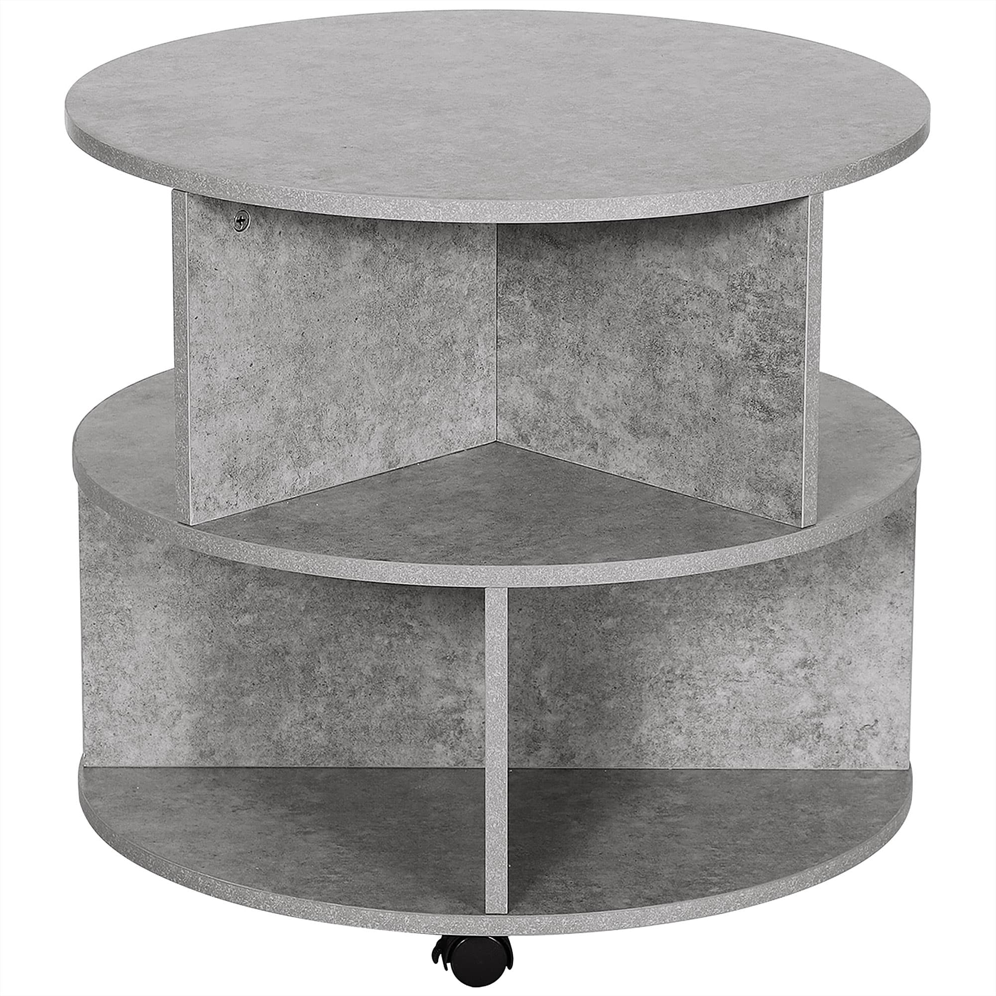 Round Side Table with Wheels and Divided Lower Shelf — Cement - image 7