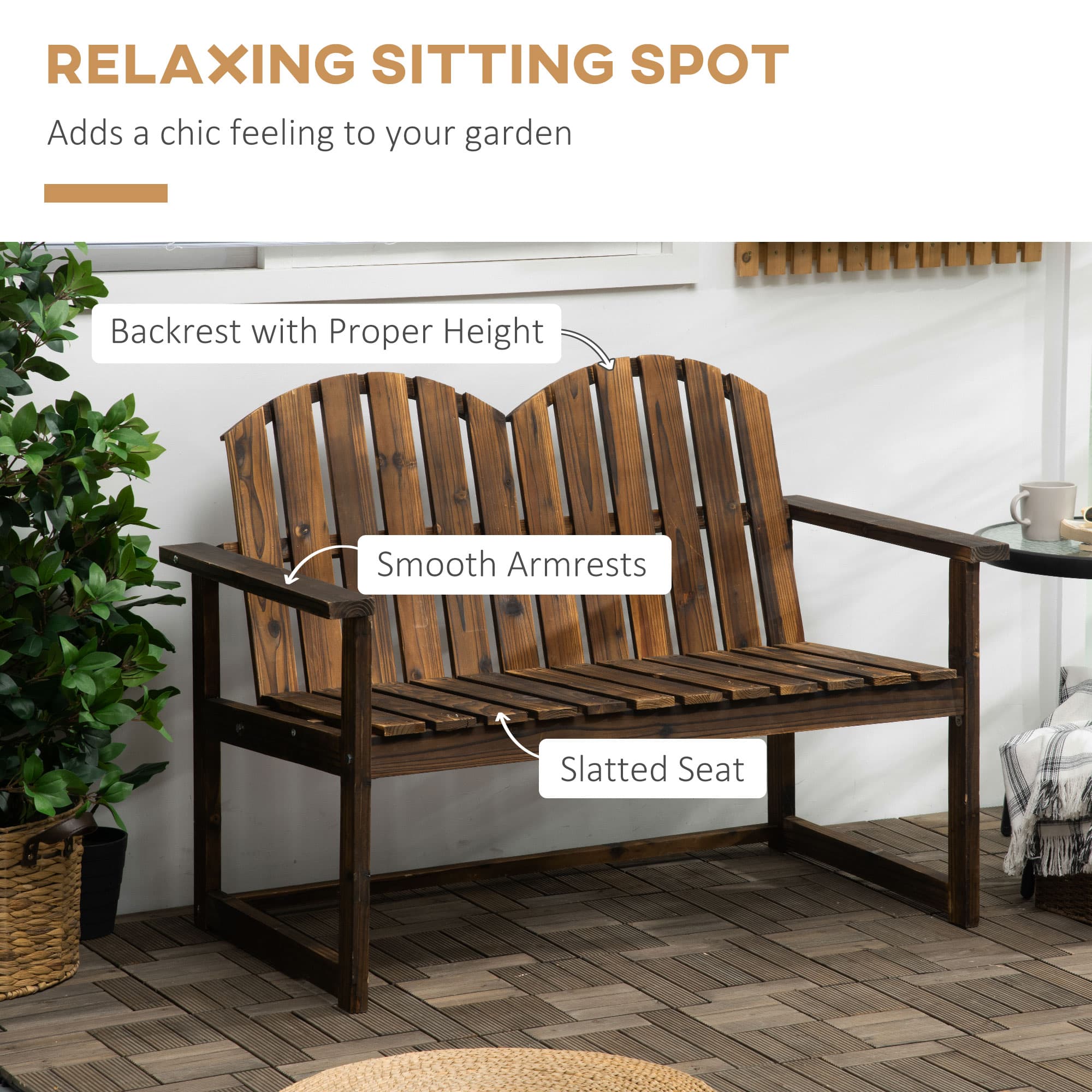 Transform Your Patio with this Carbonised Wooden Garden Bench - image 2