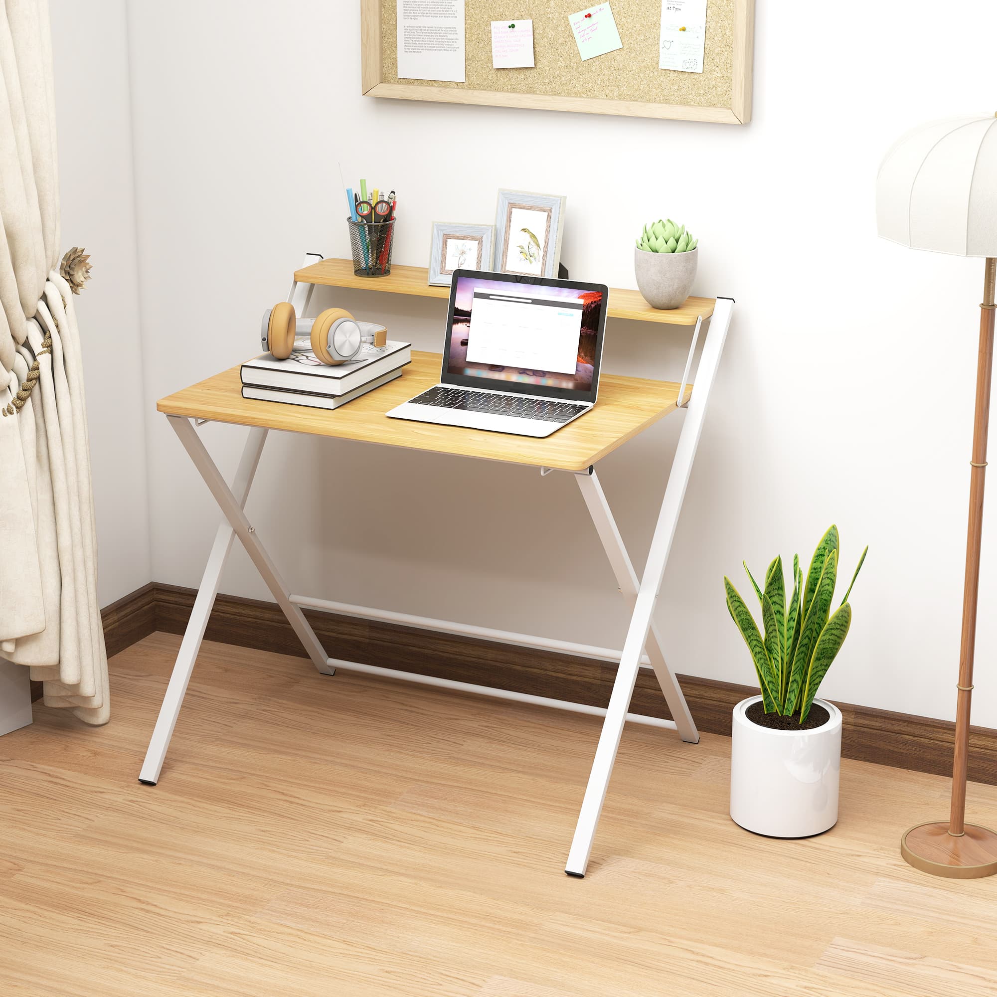 Foldable Study Desk with Upper Shelf for Small Spaces - image 1