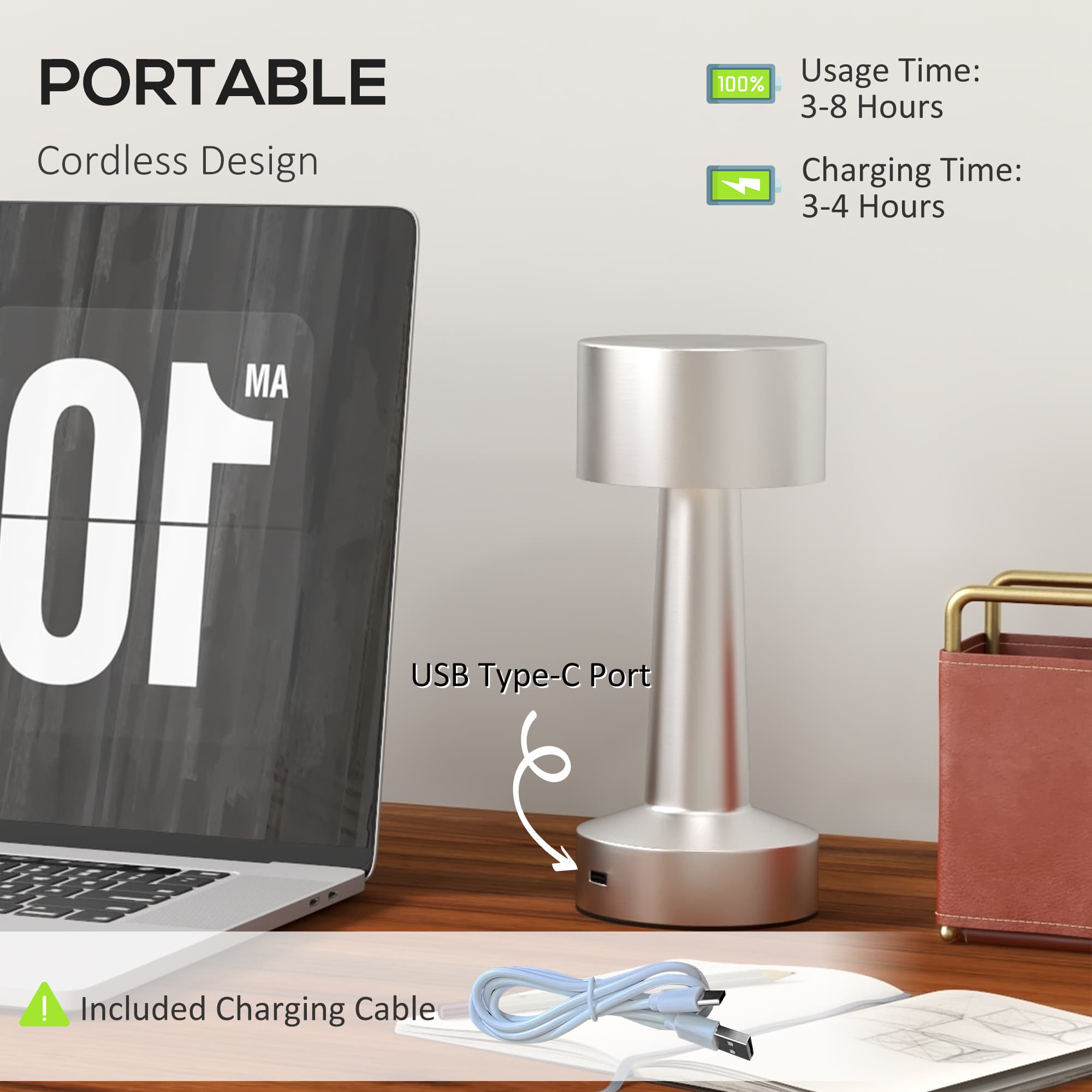 Cordless Silver Touch LED Table Lamp for Flexible Rooms - image 7