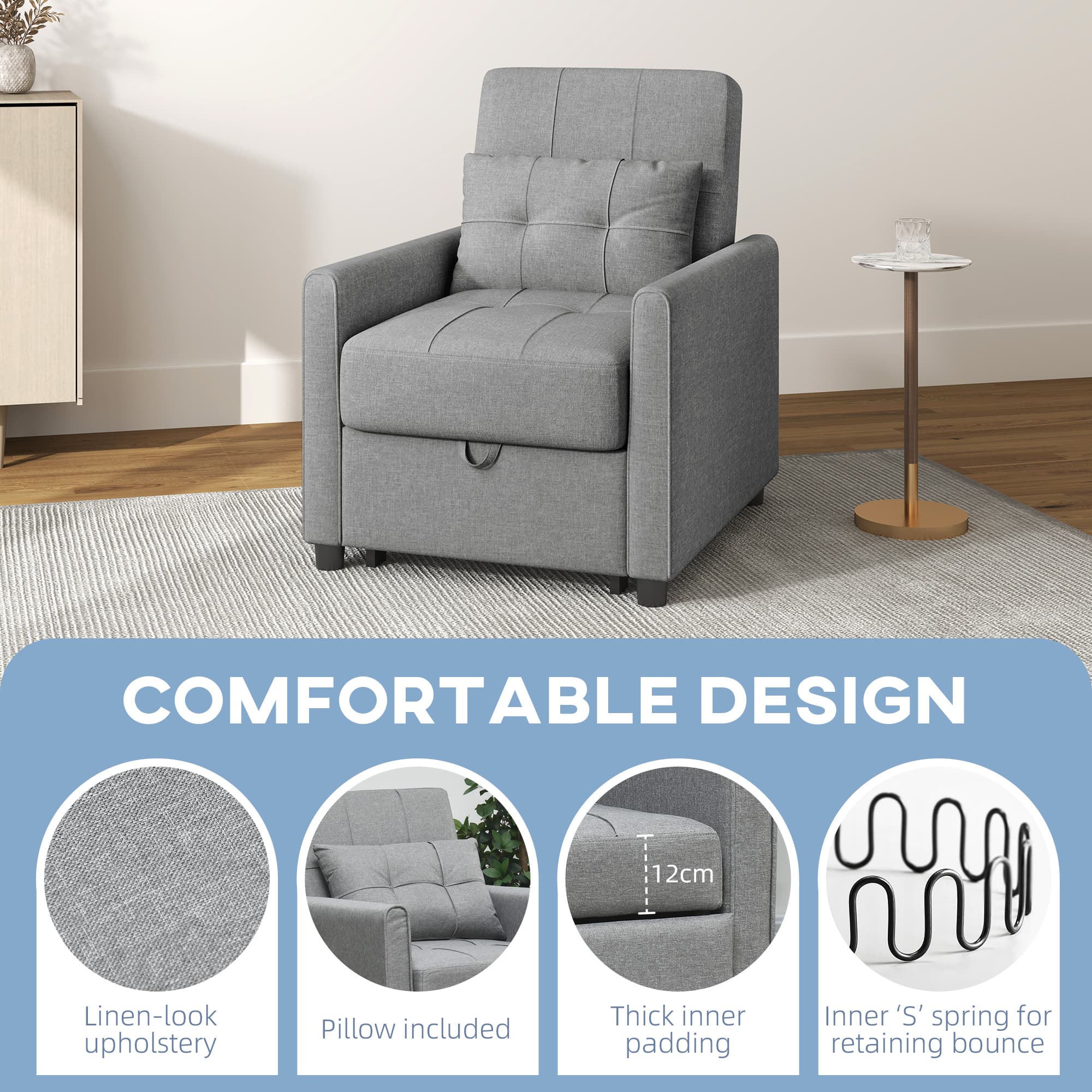Transform Your Space with this Light Grey Chair Bed - image 2