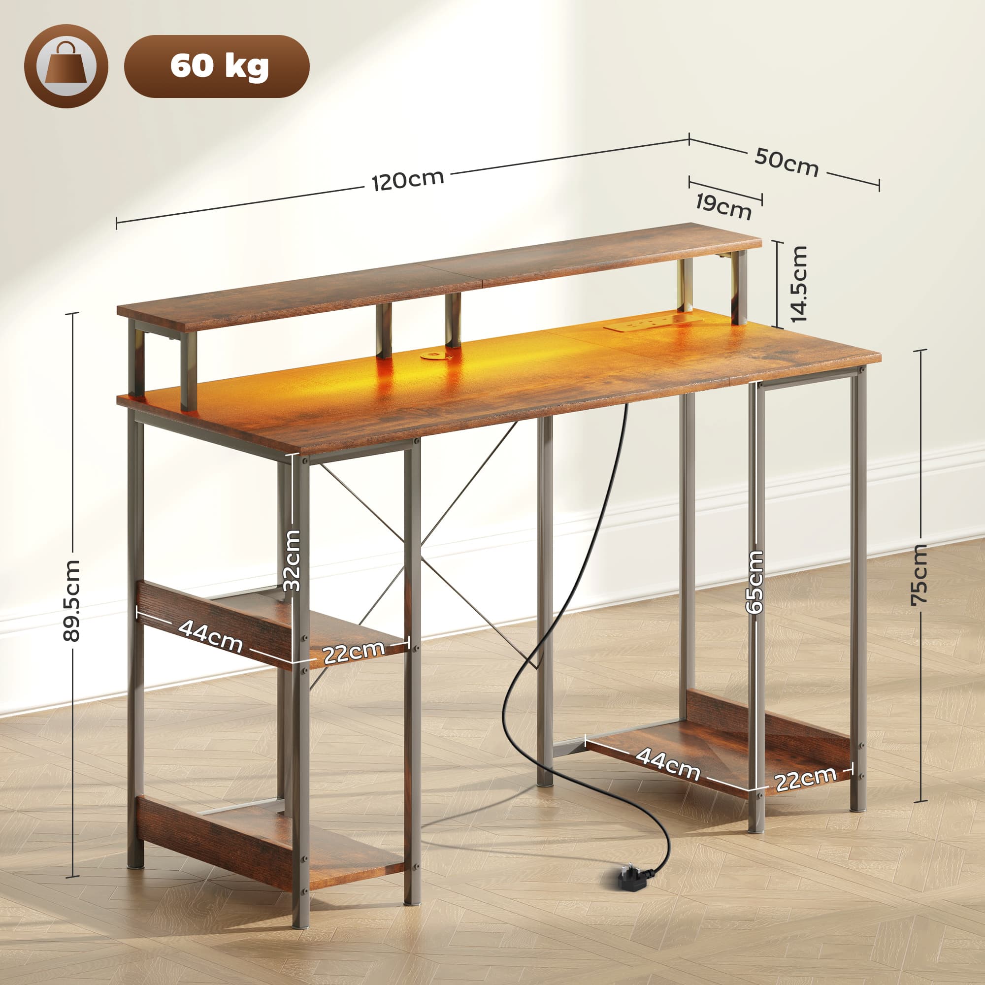 Transform Your Workspace with this Rustic Brown LED Desk - image 1