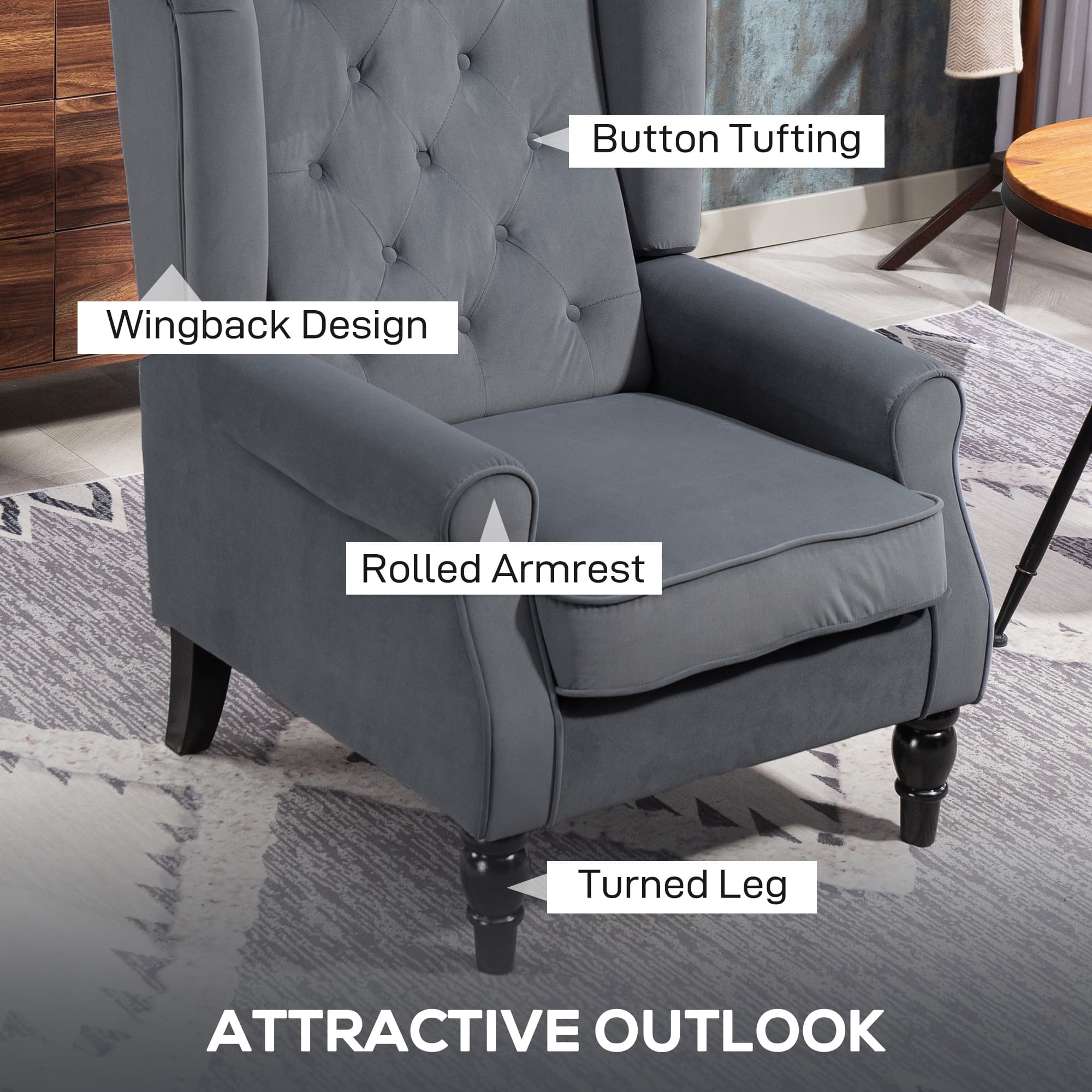 Discover Timeless Comfort: Grey Velvet Wingback Accent Chair - image 5