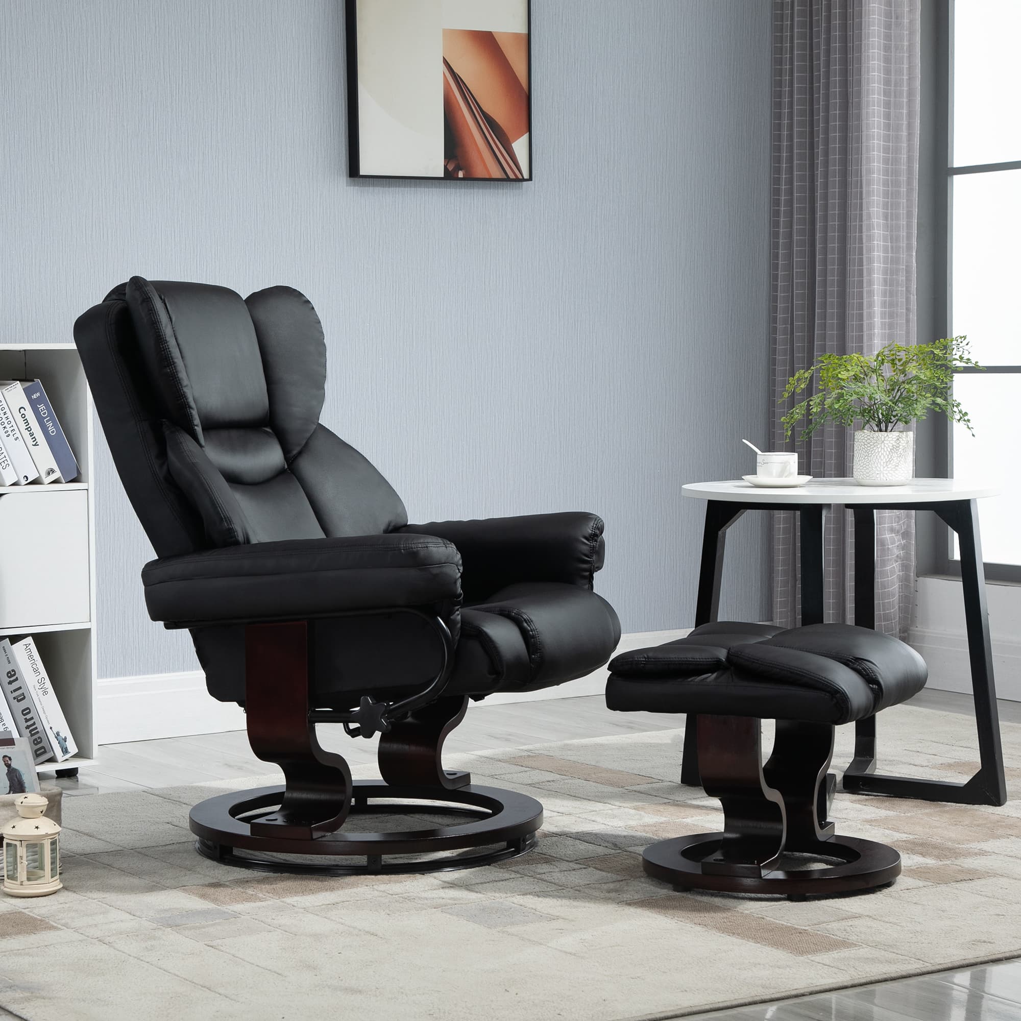 Relax Effortlessly: Black Swivel Recliner & Footstool Set - image 3