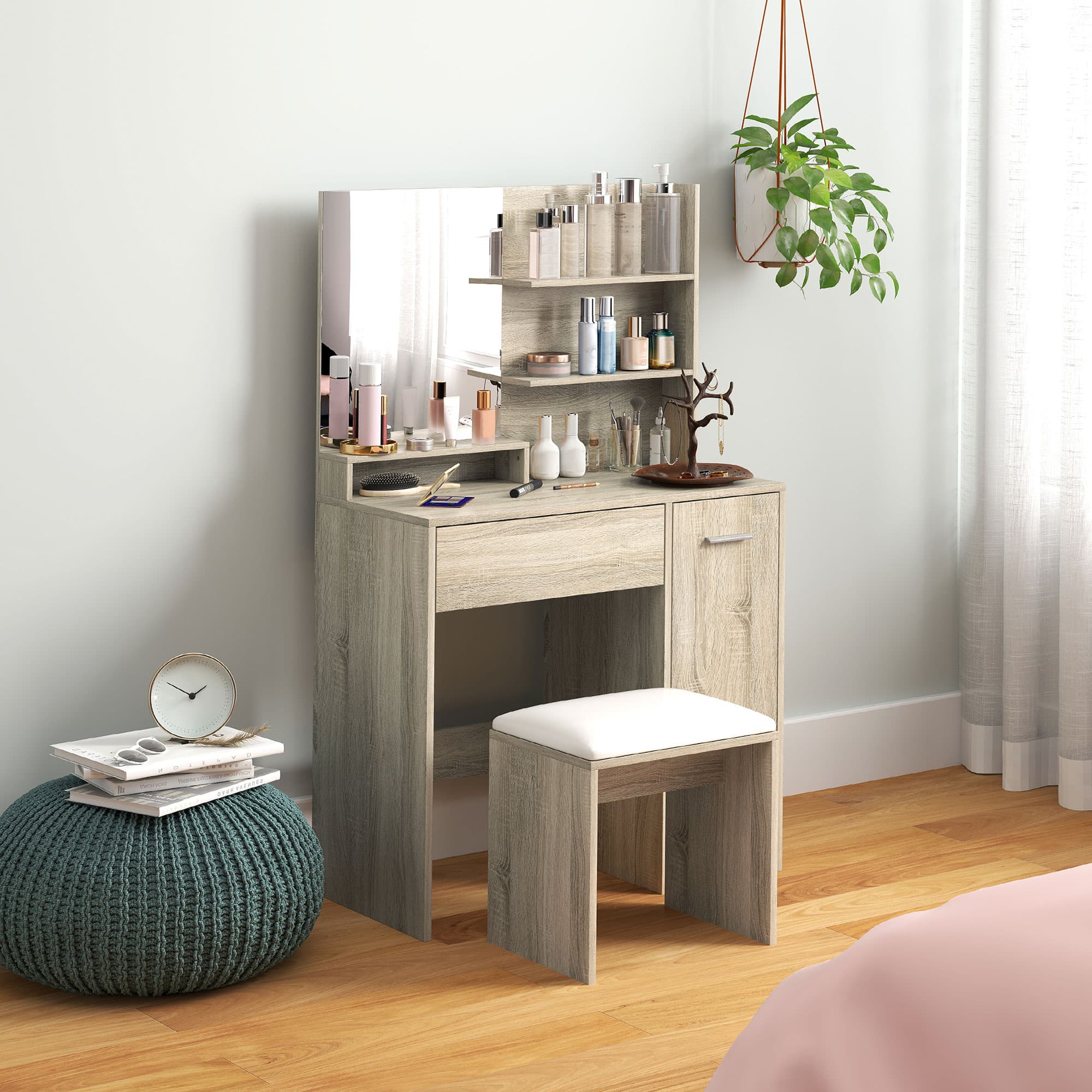 Transform Your Morning Routine with this Wood-Effect Vanity Set - image 1
