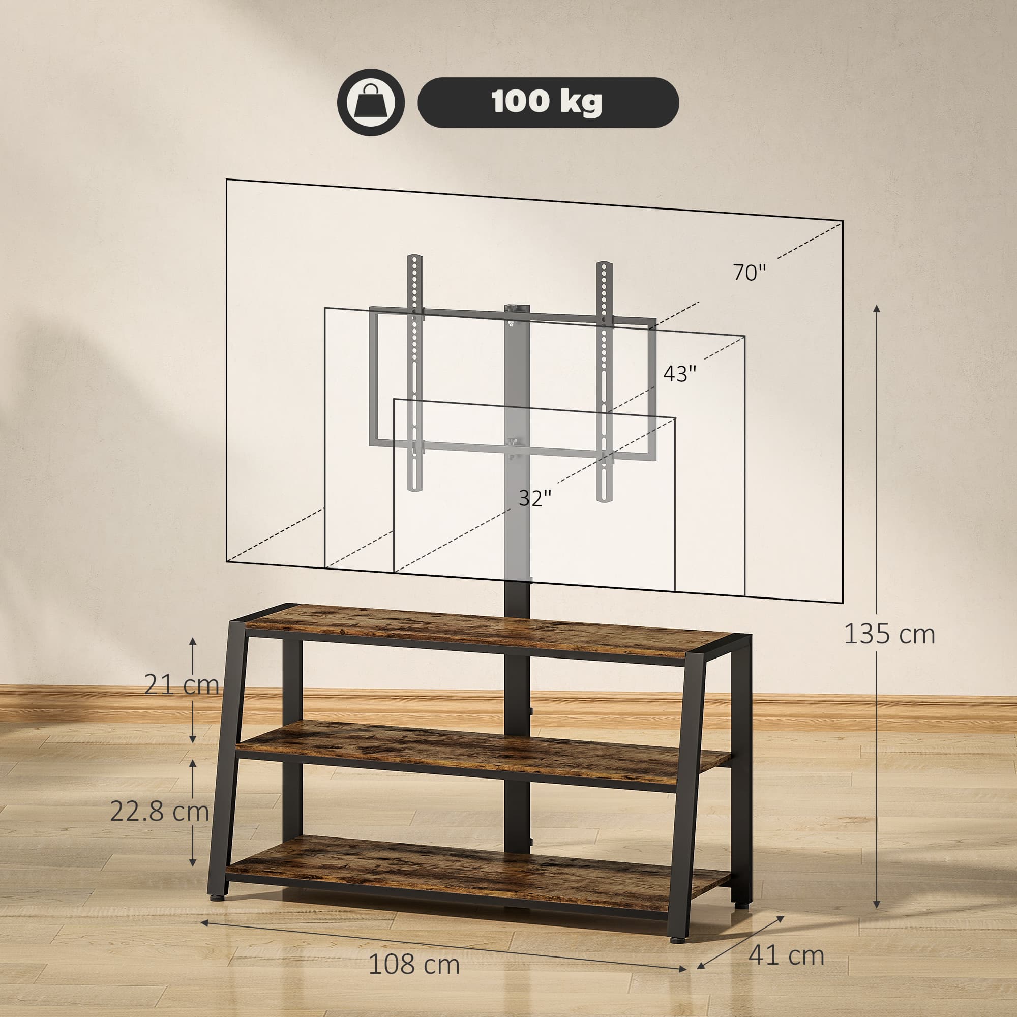 Effortless Viewing: Industrial Swivel TV Stand in Rustic Brown - image 4