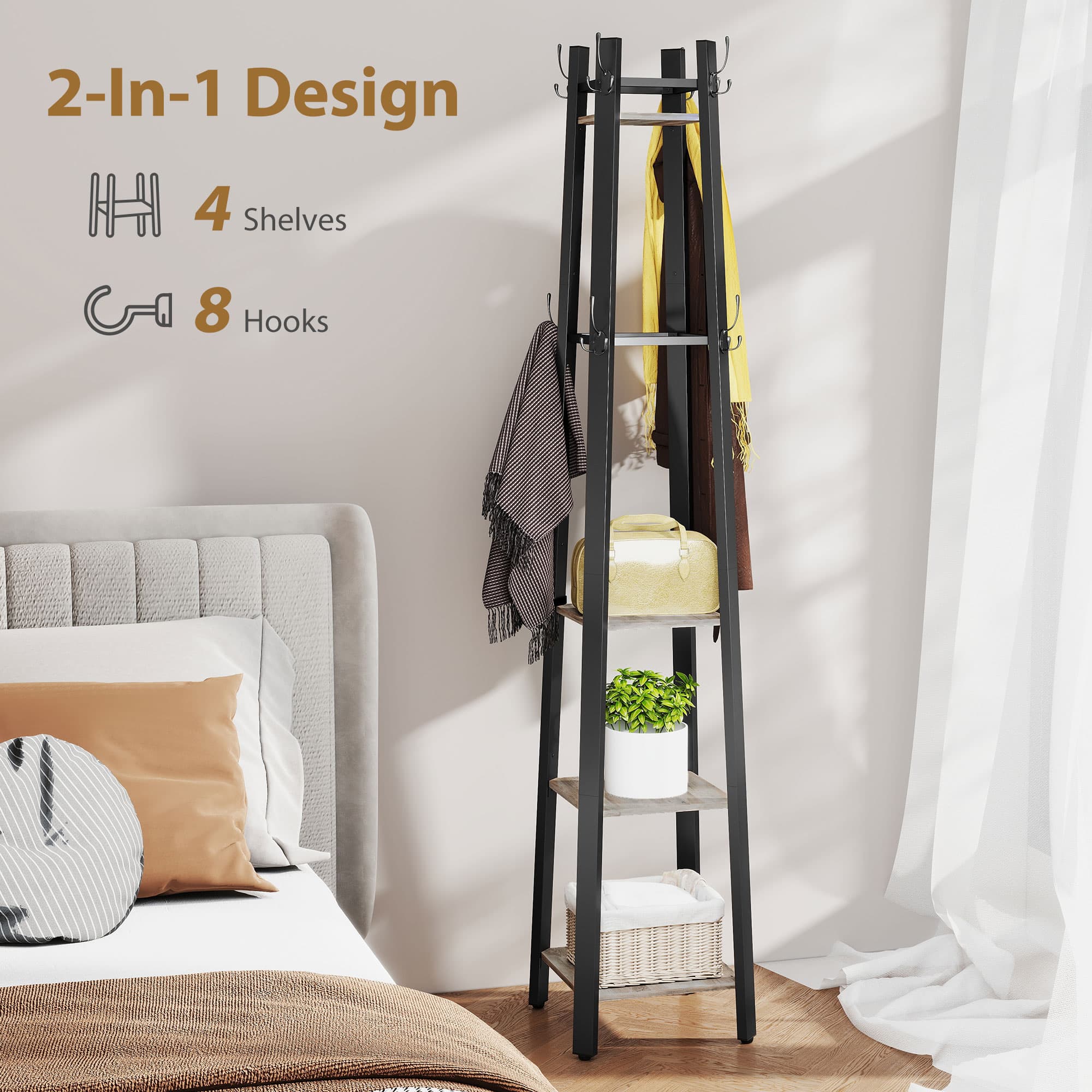 Four-Shelf Industrial Coat Stand with Triple Hooks - image 10