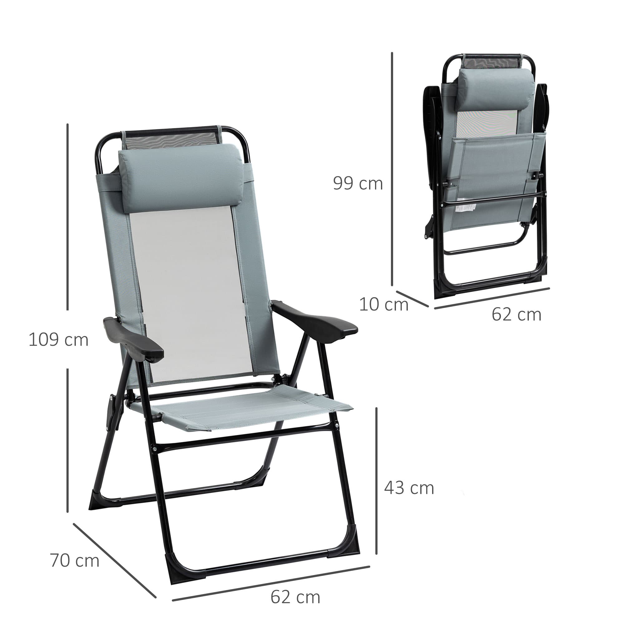 Set of 2 Grey Folding Garden Recliners for Effortless Relaxation - image 3