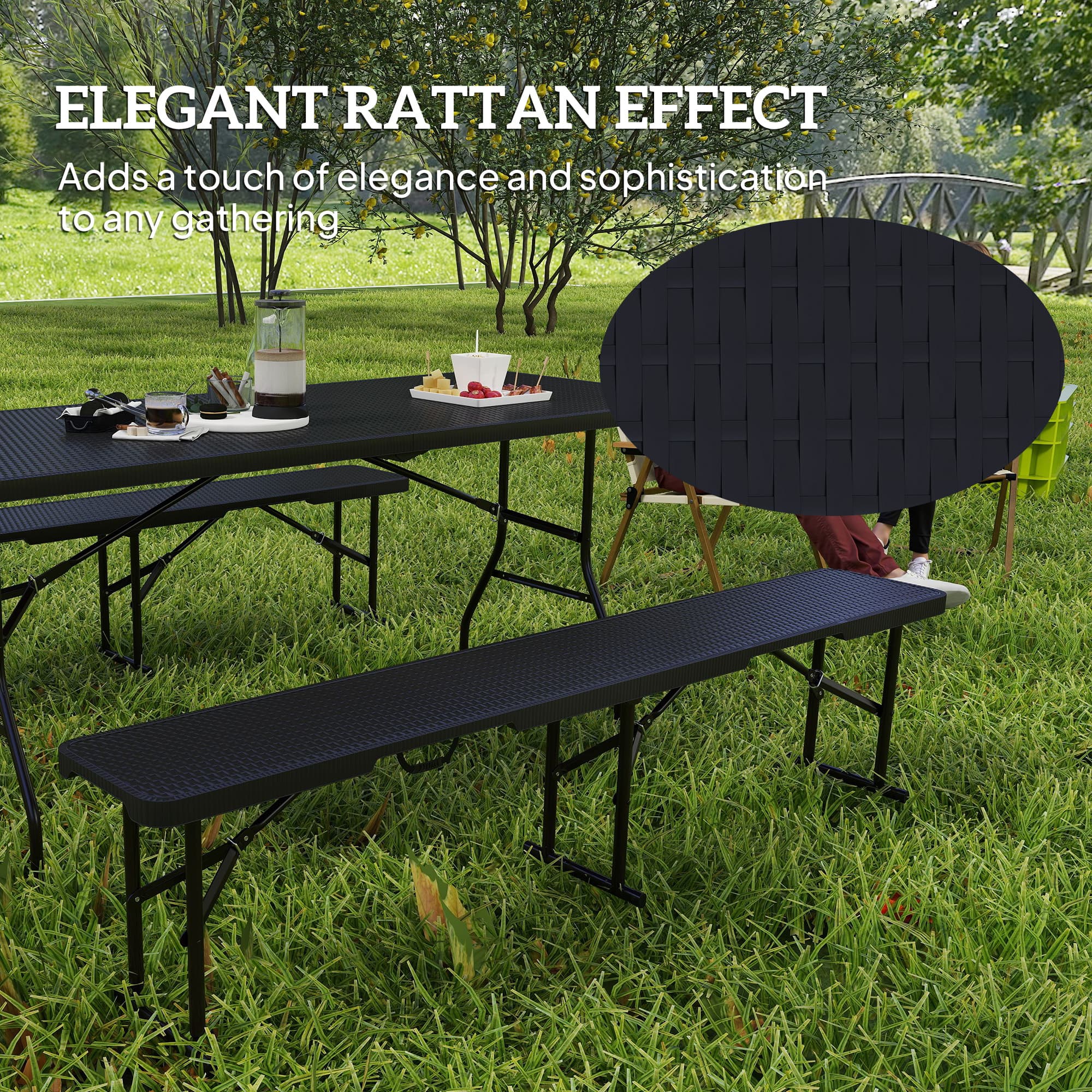 Effortless Outdoor Dining: Rattan Effect Folding Picnic Set - image 5