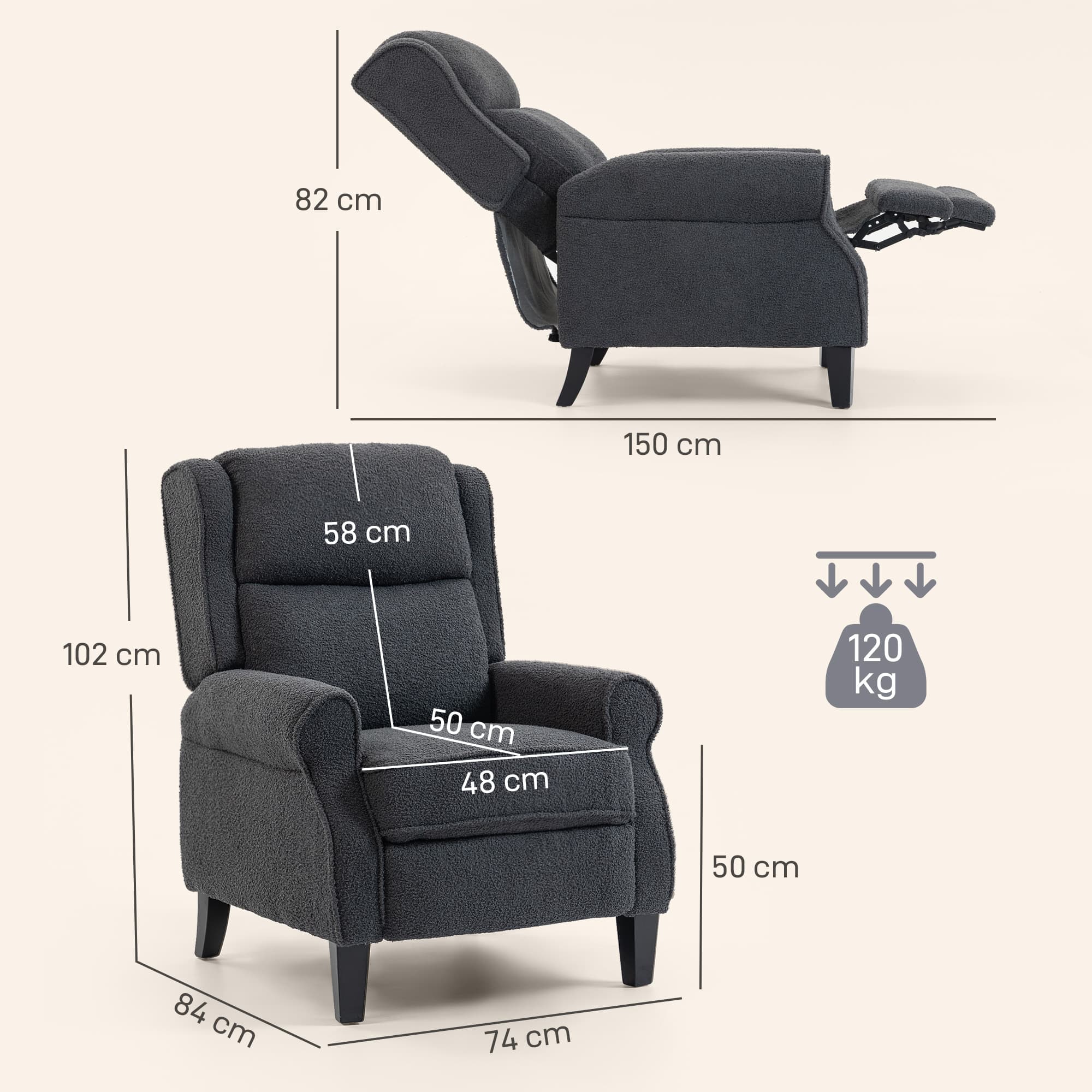 Effortless Comfort: Dark Grey Teddy Fleece Recliner Armchair - image 4