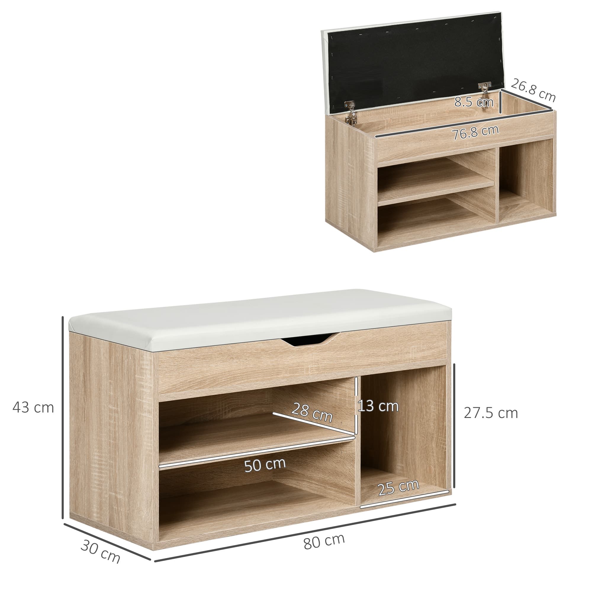 Oak Shoe Storage Bench with Hidden Top Space - image 2