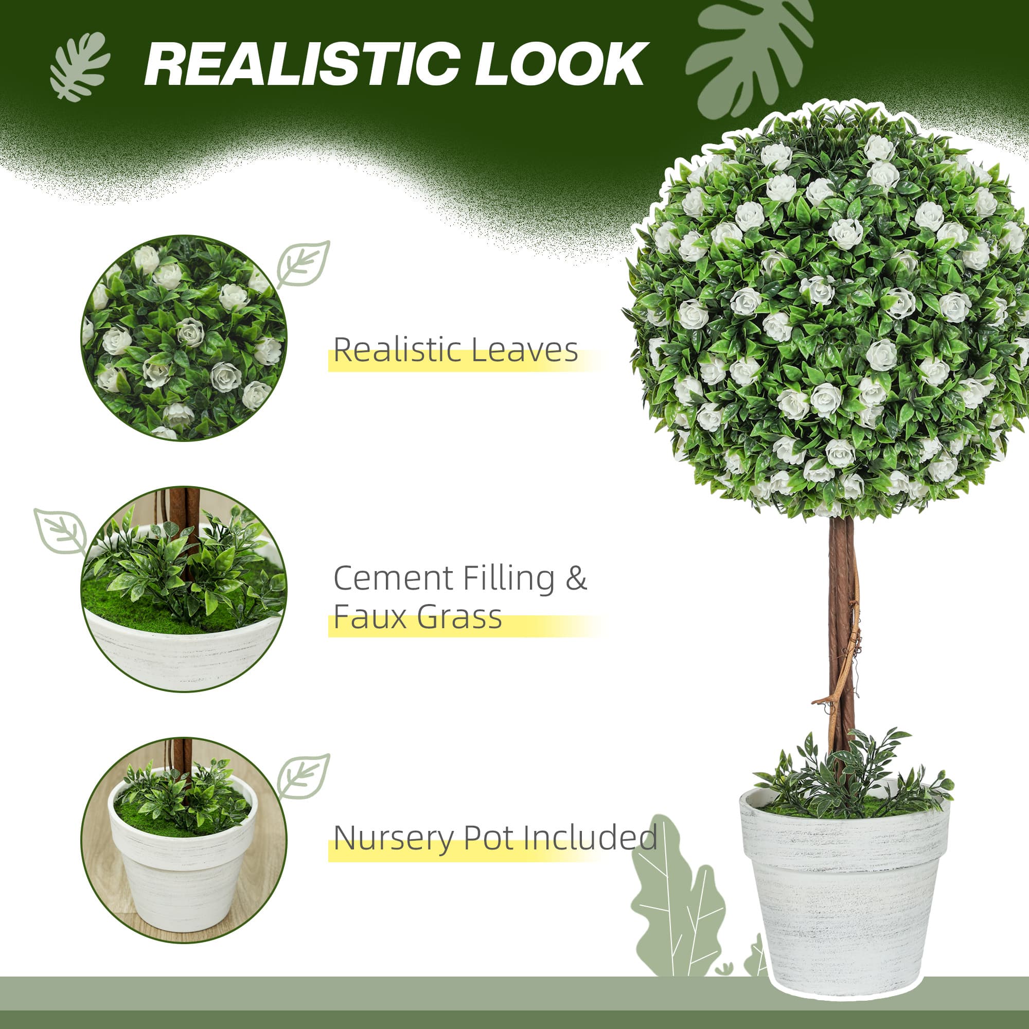 Set of 2 White Artificial Rose Topiary Trees - image 4