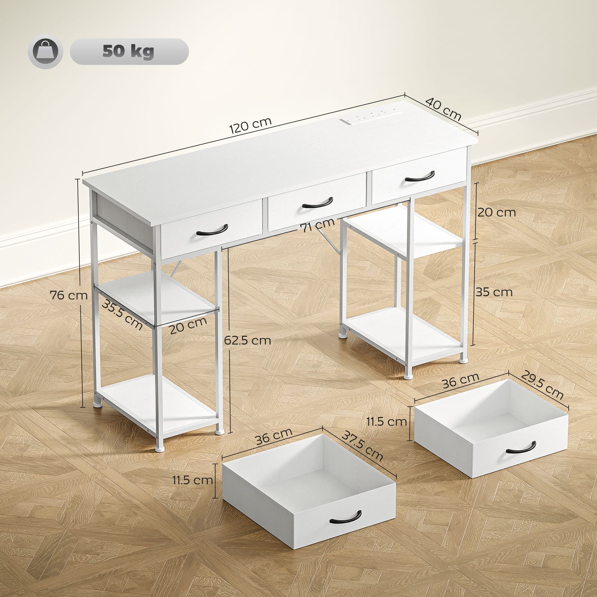 Effortless Organisation: 120cm White Desk with Power Station - image 5
