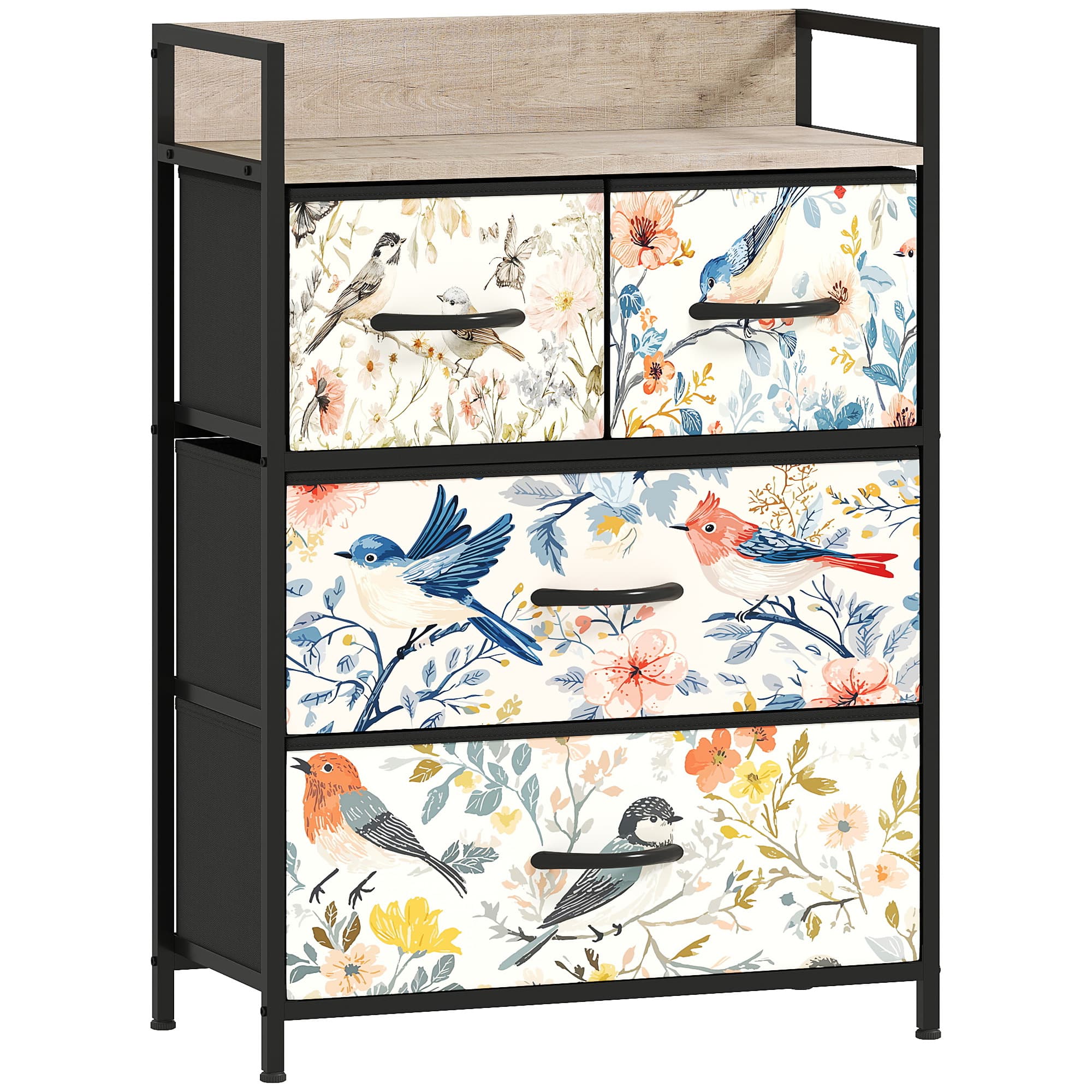 Elegant White 4-Drawer Fabric Chest of Drawers - Multicoloured