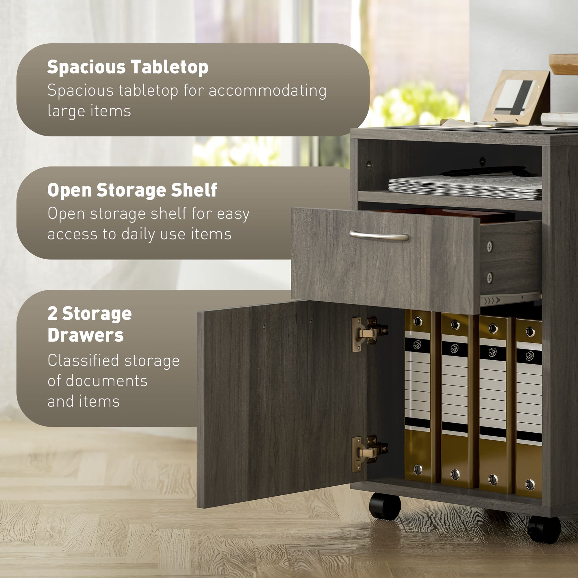 Grey Mobile Filing Cabinet with Drawers and Wheeled Base - image 8