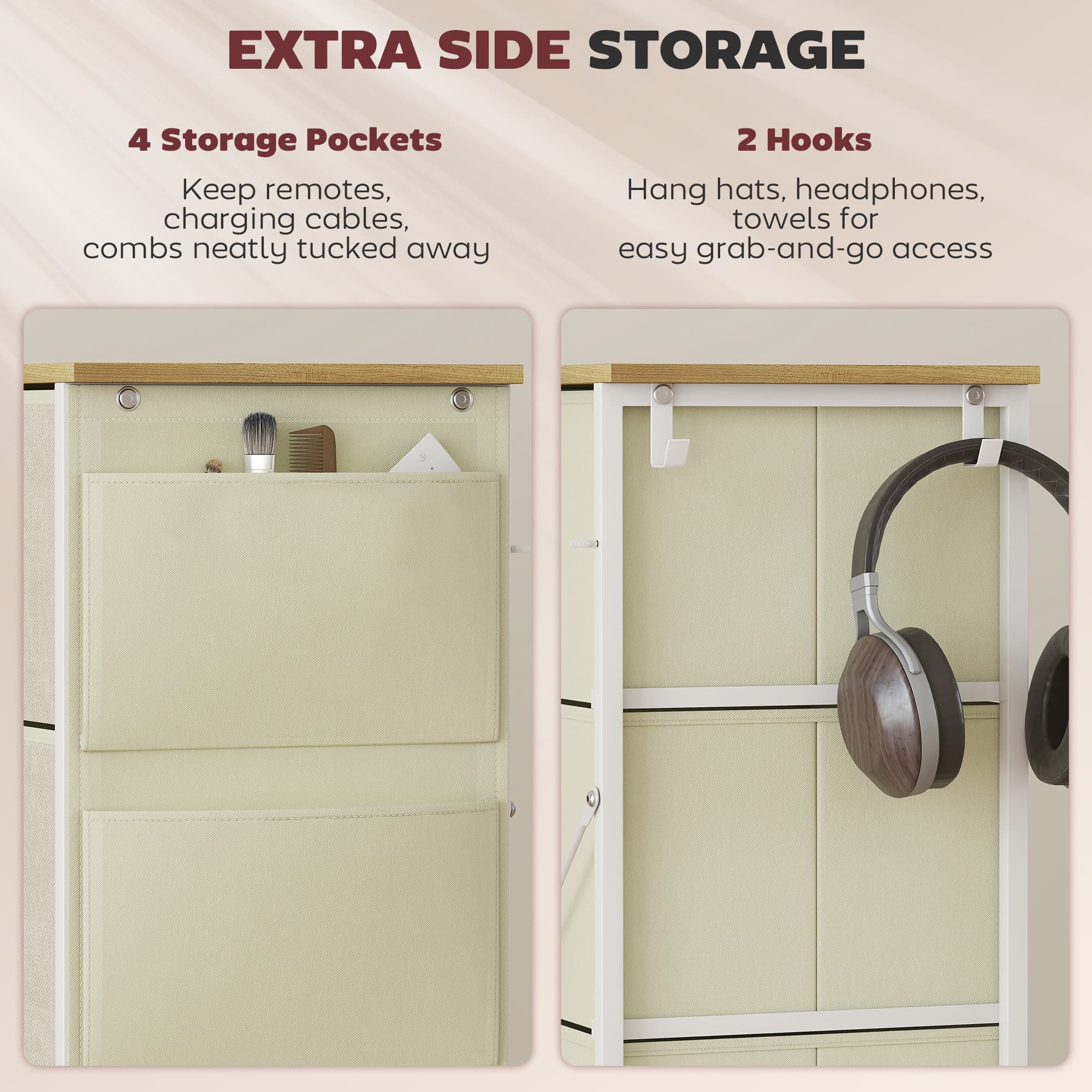 Beige Fabric Storage Chest with Four Drawers - image 6