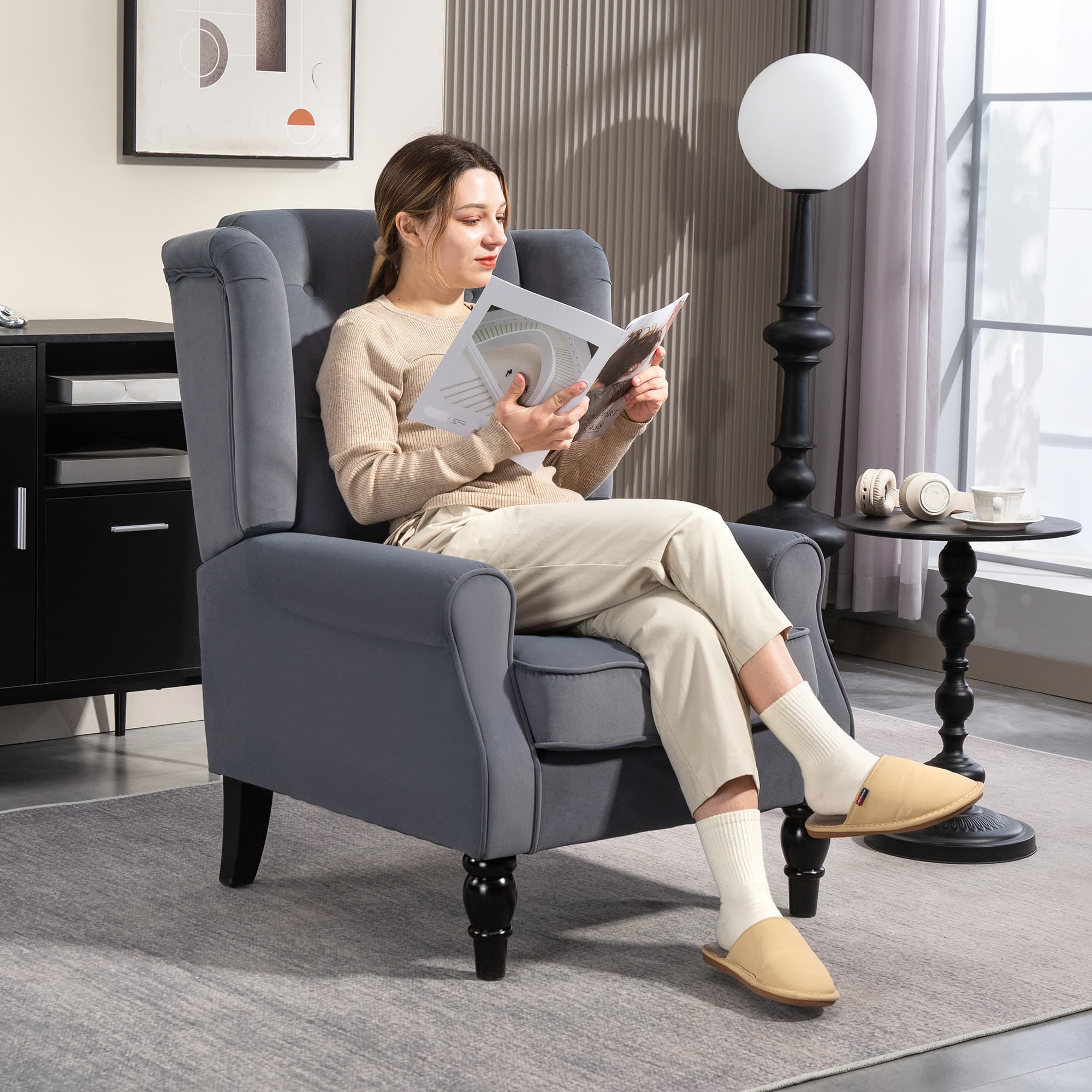 Discover Timeless Comfort: Grey Velvet Wingback Accent Chair - image 4