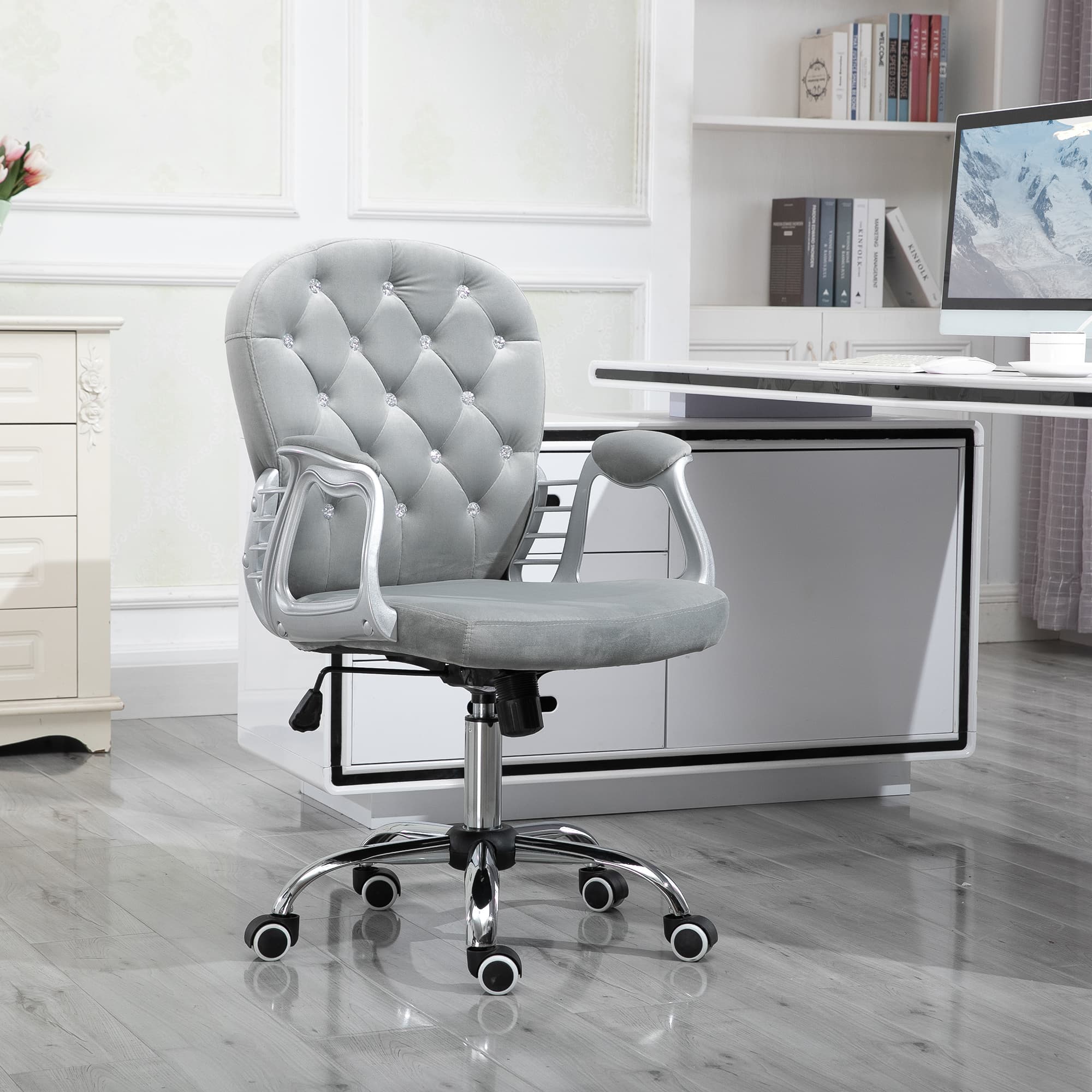 Transform Your Workspace with this Grey Velvet Swivel Chair - image 5