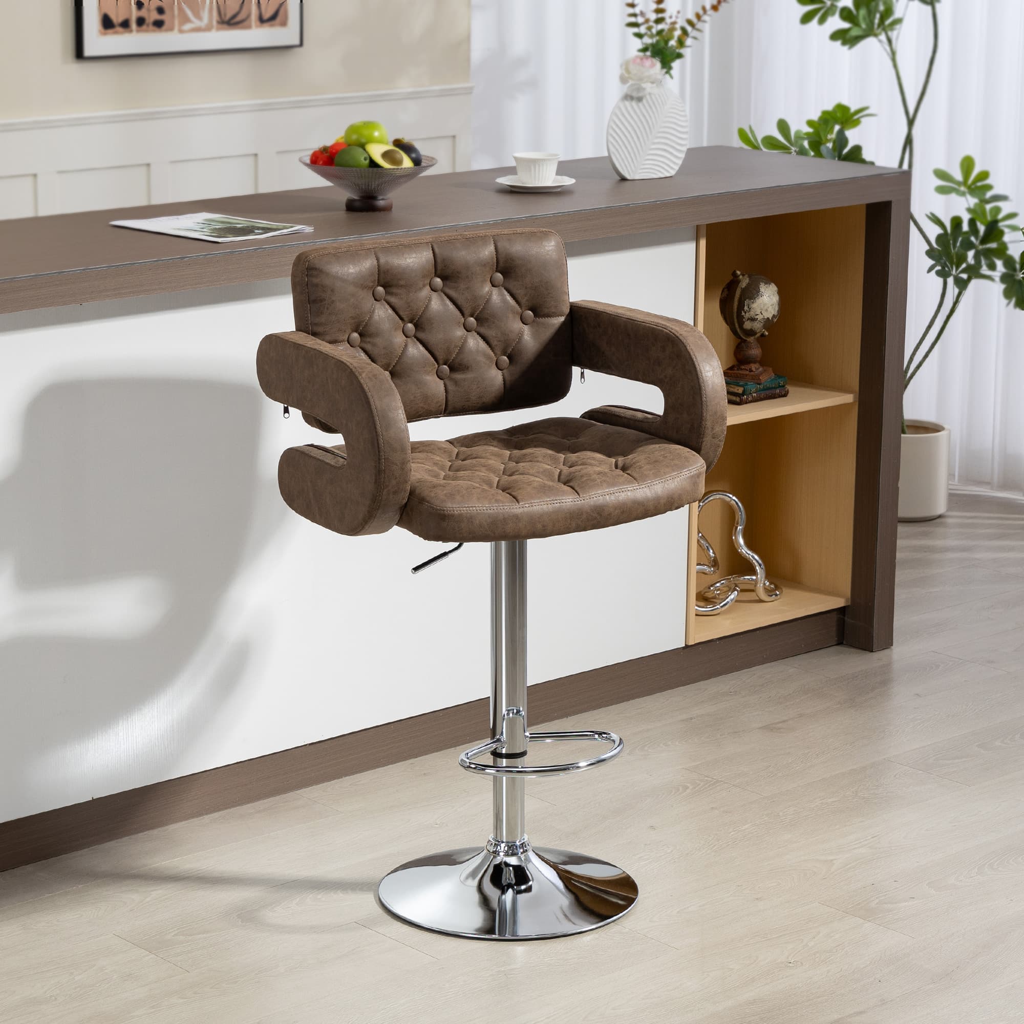 Effortless Comfort: Adjustable Coffee PU Leather Bar Stool - image 1