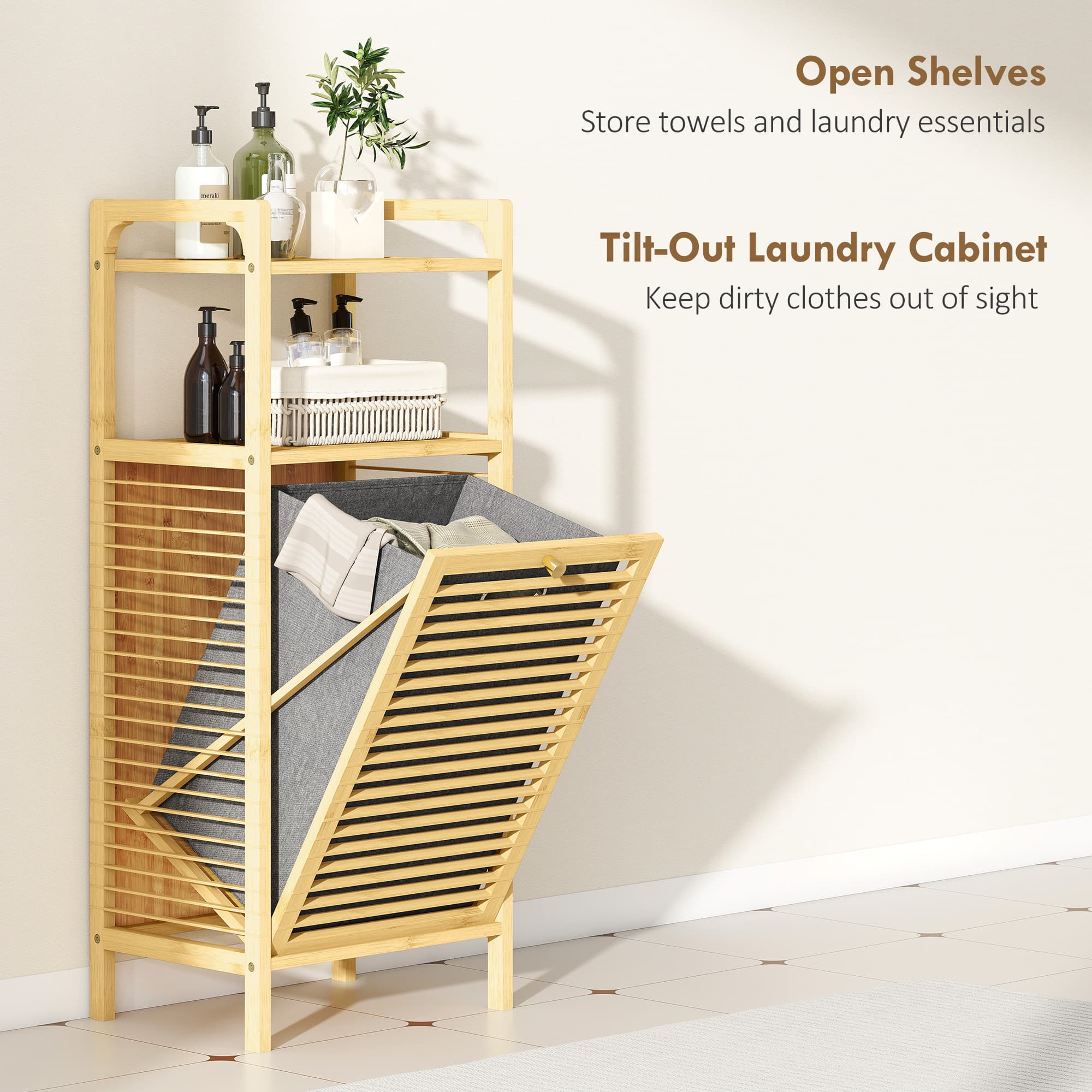 Bamboo Laundry Cabinet for Small Bathroom Storage - image 10