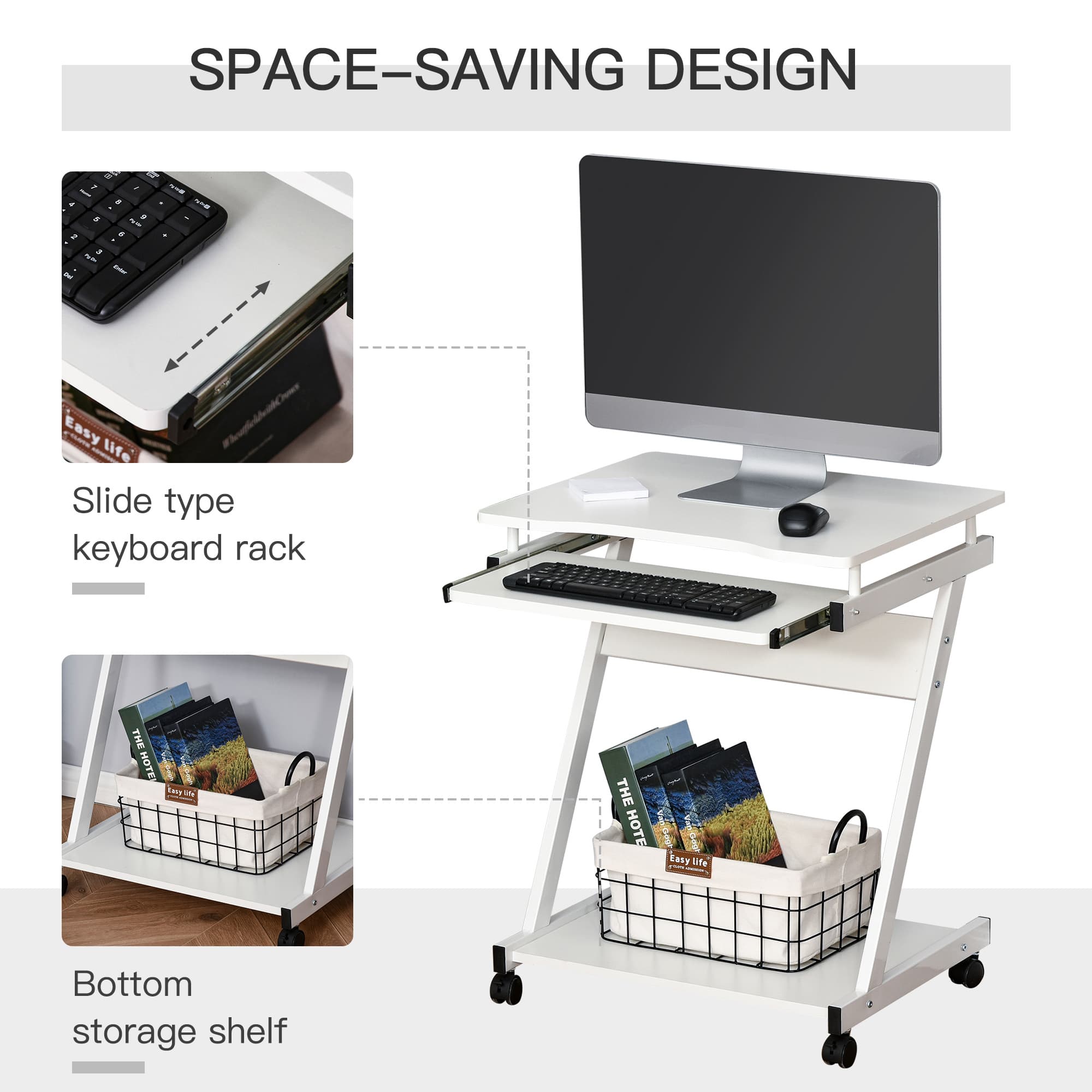 Mobile Z-Frame Home Office Desk with Slide-Out Keyboard Tray - image 7