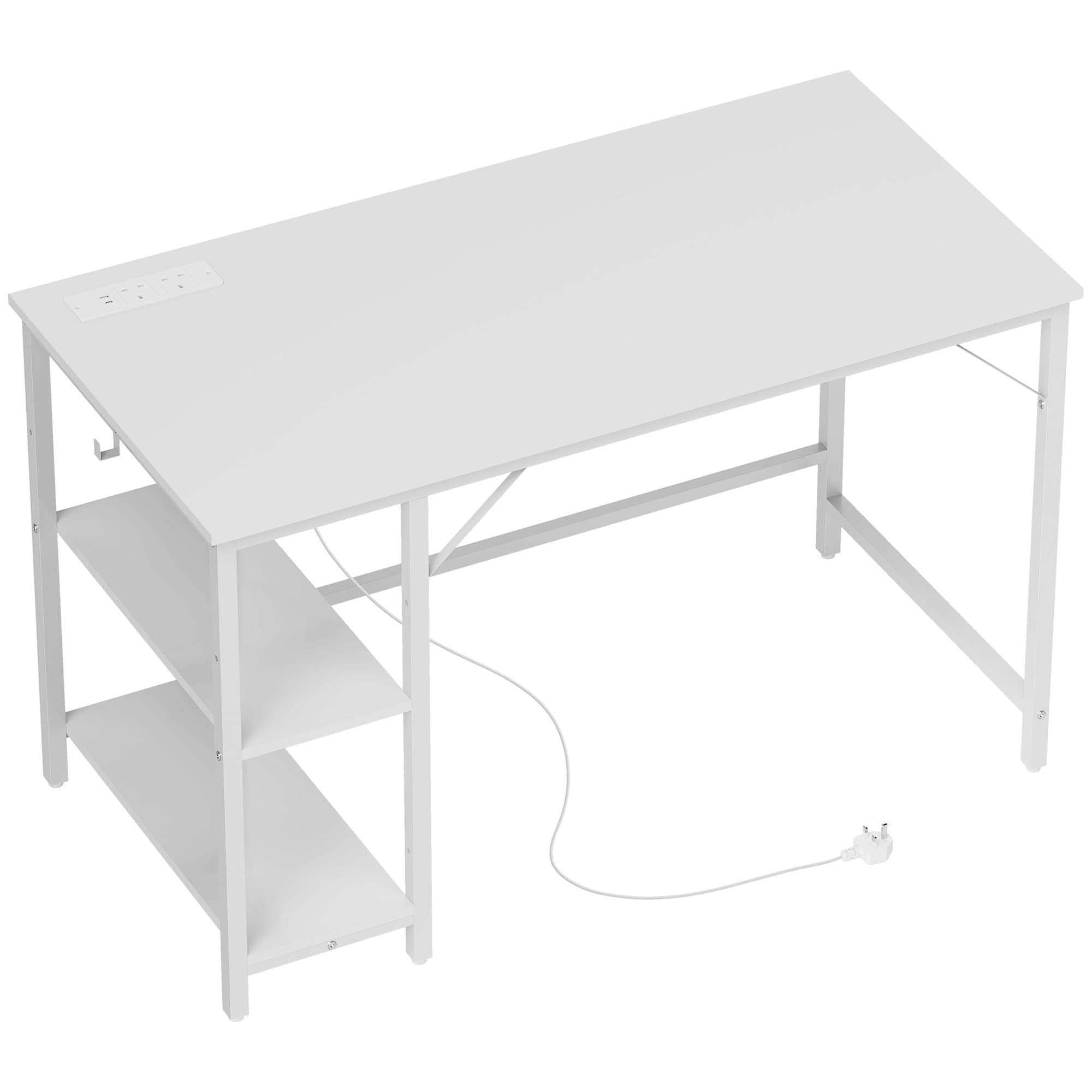 Effortless Working: White Computer Desk with Charging Station - White
