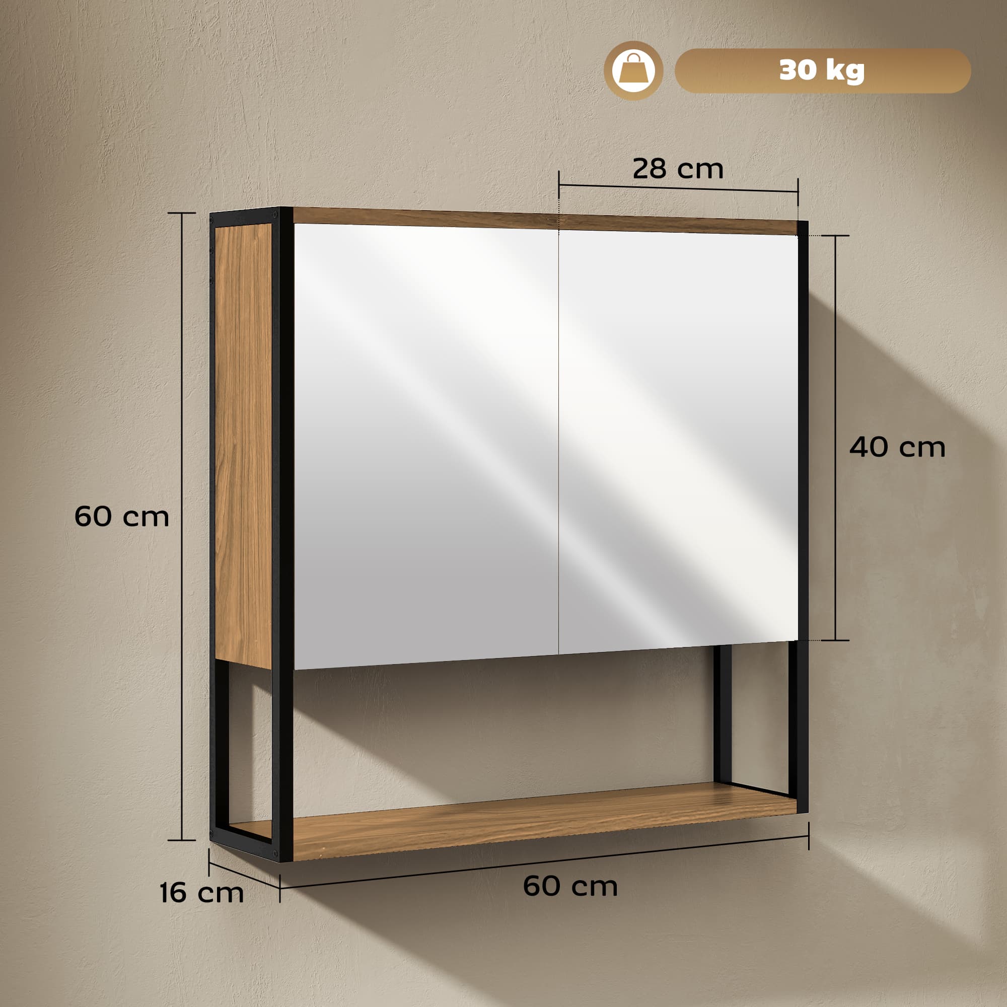 Natural Wood Bathroom Mirror Cabinet with Soft-Close Doors - image 5