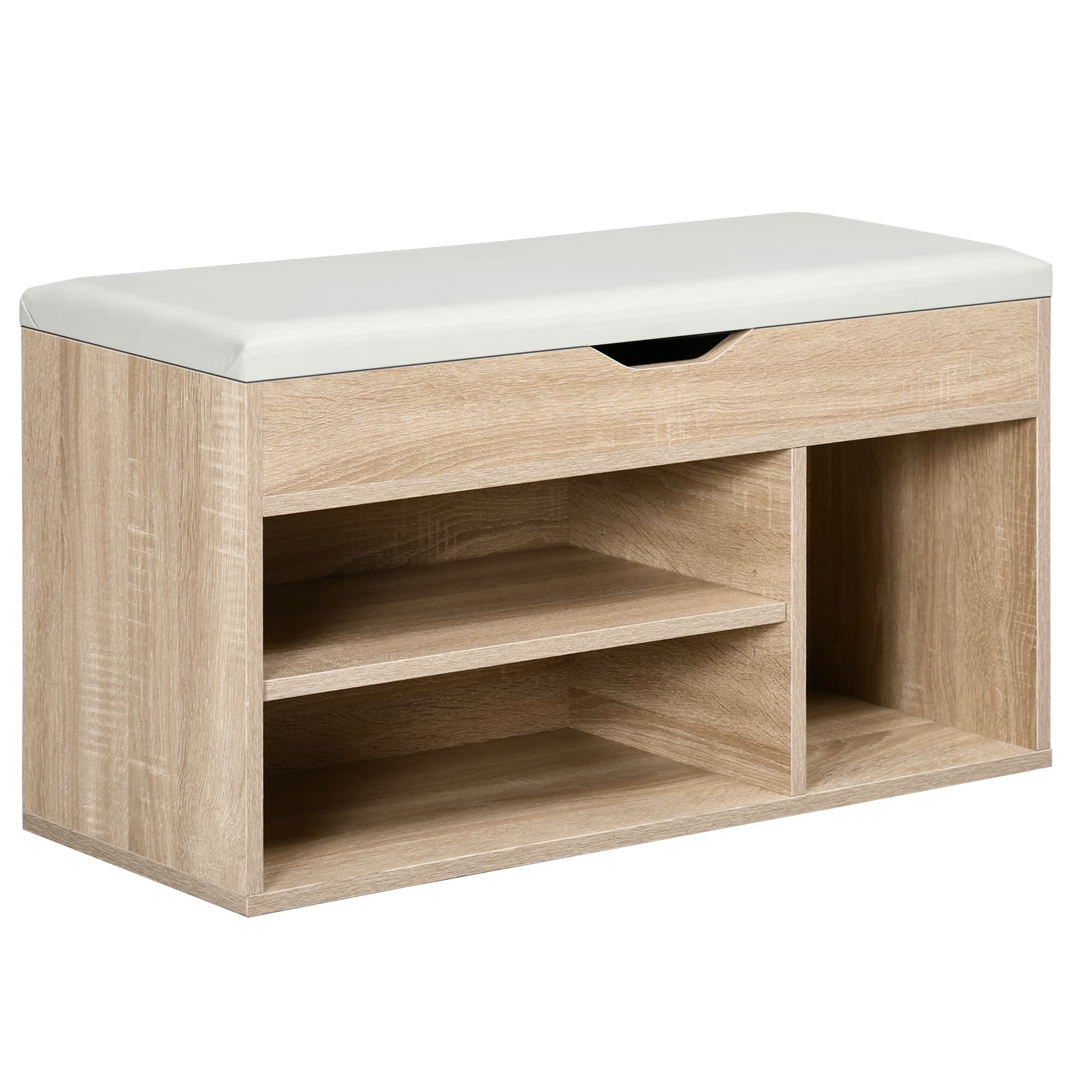 Oak Shoe Storage Bench with Hidden Top Space - Oak
