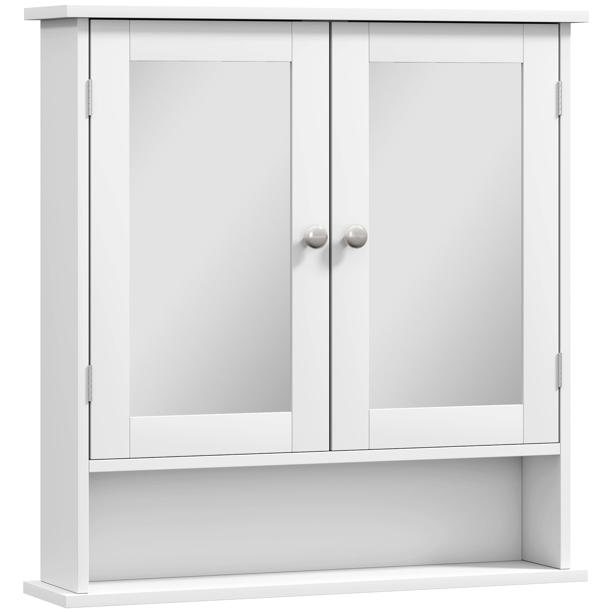 White Bathroom Mirror Cabinet with Adjustable Storage - White