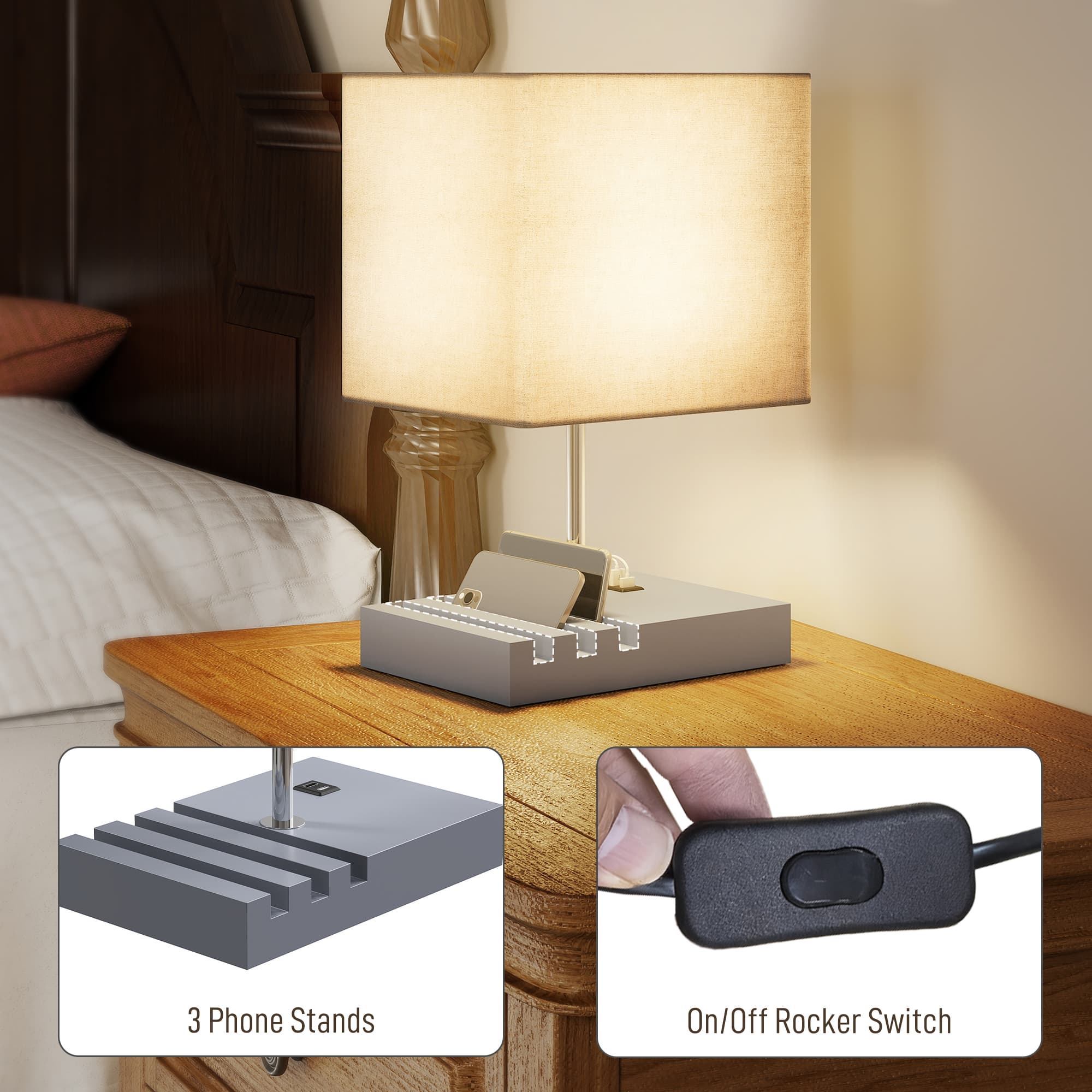 Bedside lamp with USB-A and USB-C charging built into the base - image 7