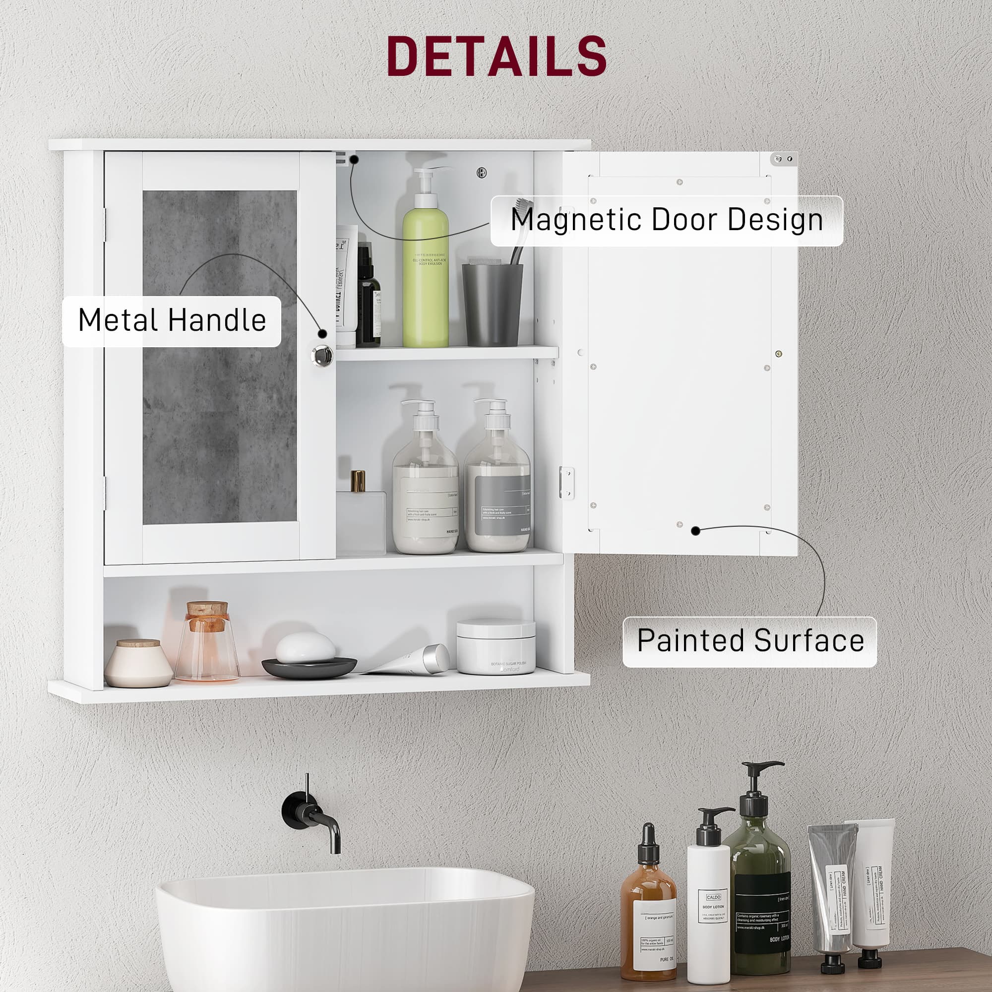 White Bathroom Mirror Cabinet with Adjustable Storage - image 4
