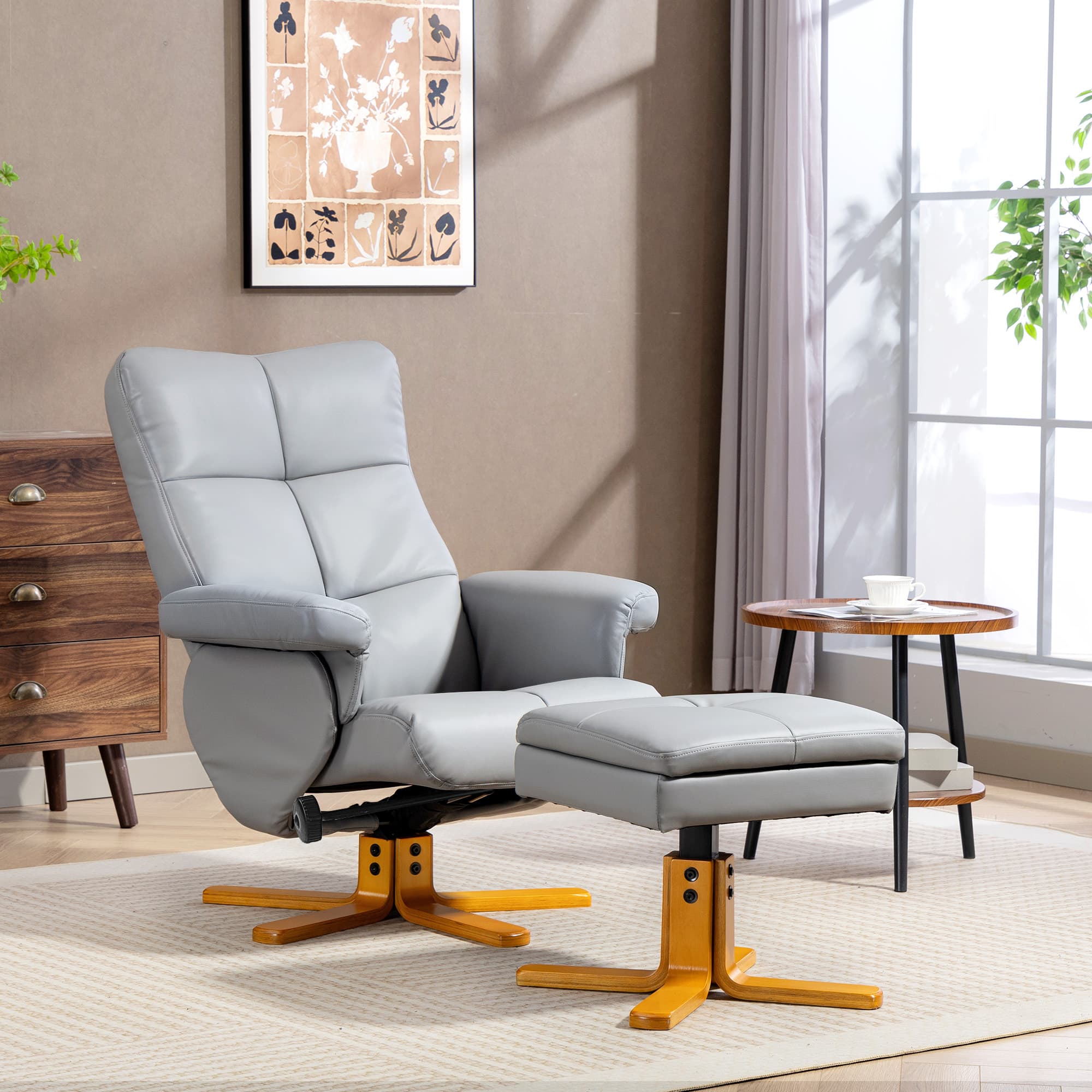 Effortless Comfort: Light Grey Swivel Recliner & Footstool - image 2
