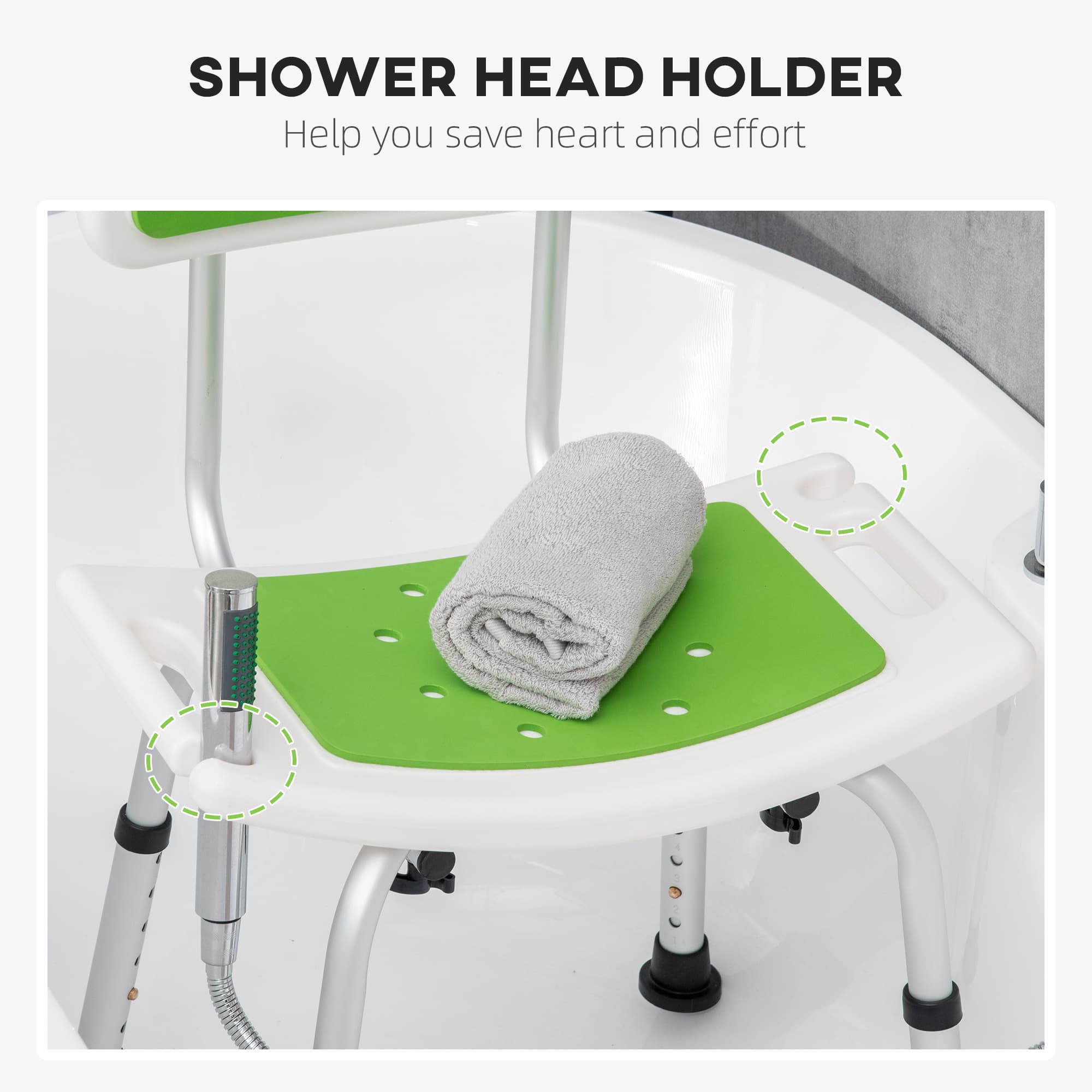 Supportive Green Shower Chair with Adjustable Height - image 10