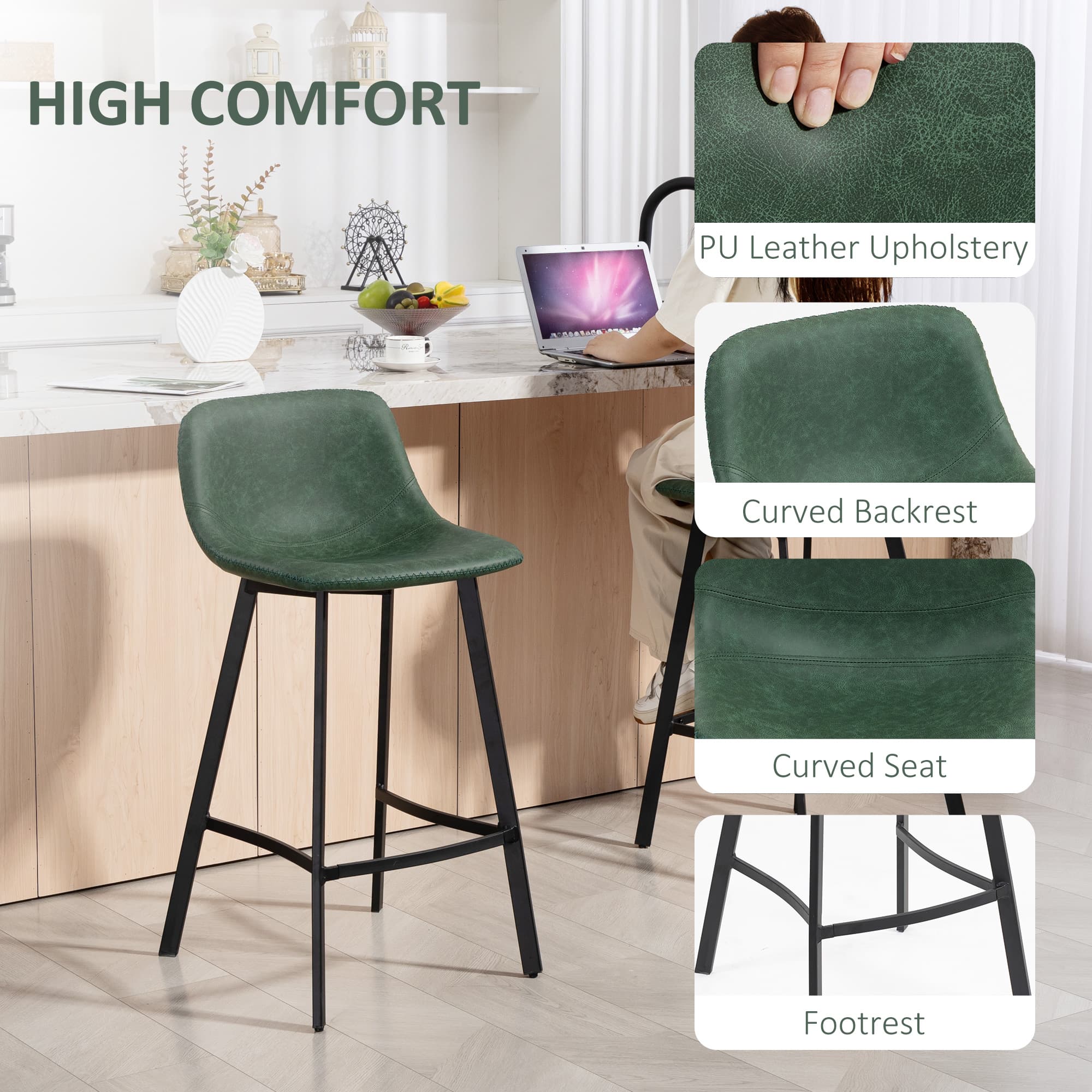 Transform Your Kitchen with Green Faux Leather Bar Stools - image 3