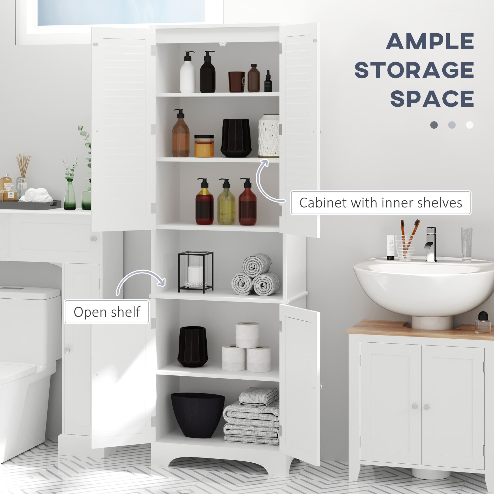 Effortless Storage: Tall White Retro Bathroom Cabinet - image 1
