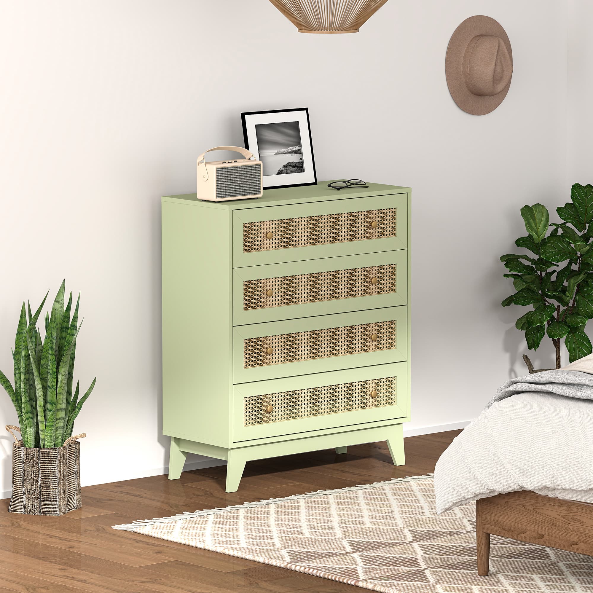 Effortless Storage: Light Green 4-Drawer Rattan Chest - image 2