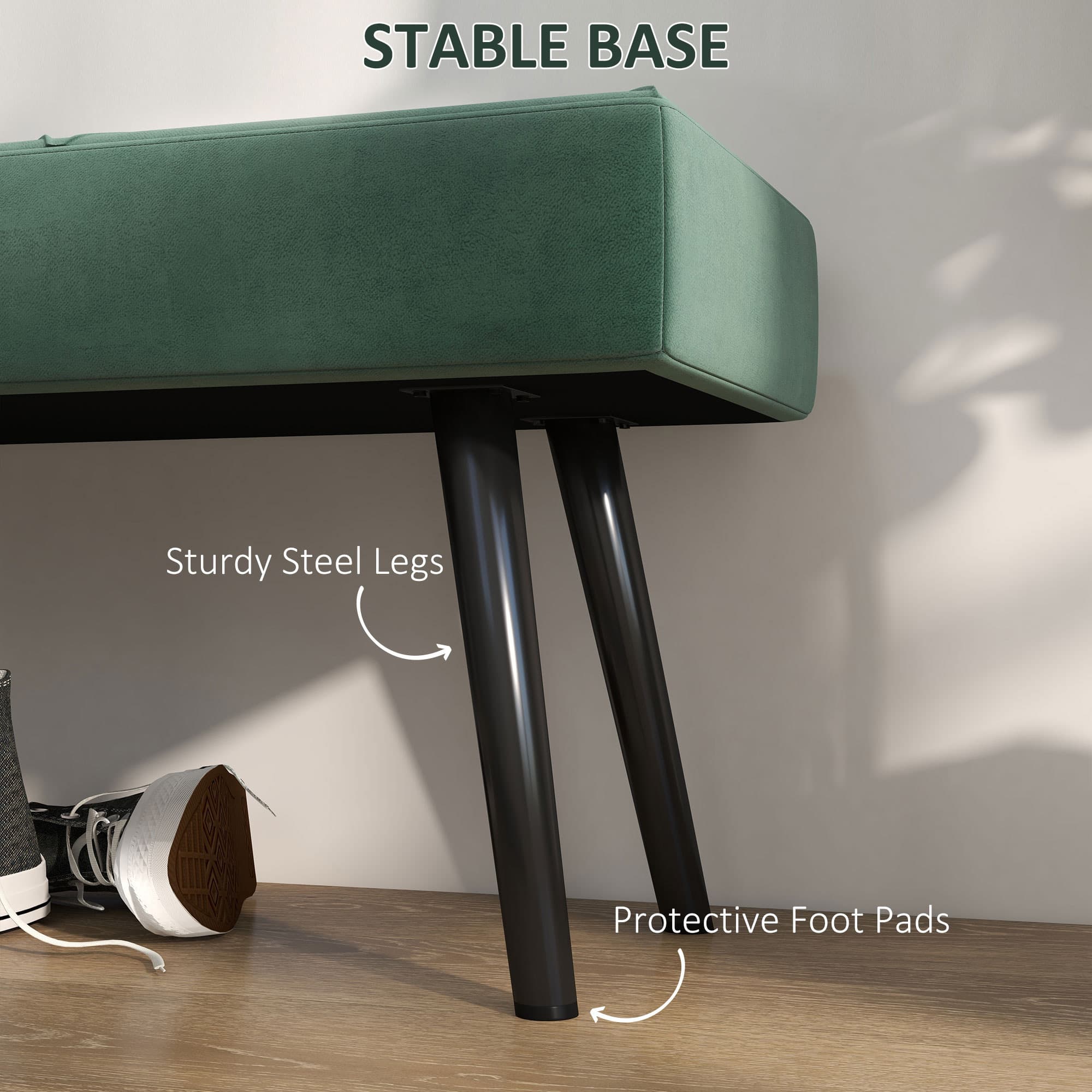 Luxe Green Velvet End of Bed Bench with Steel Legs - image 1