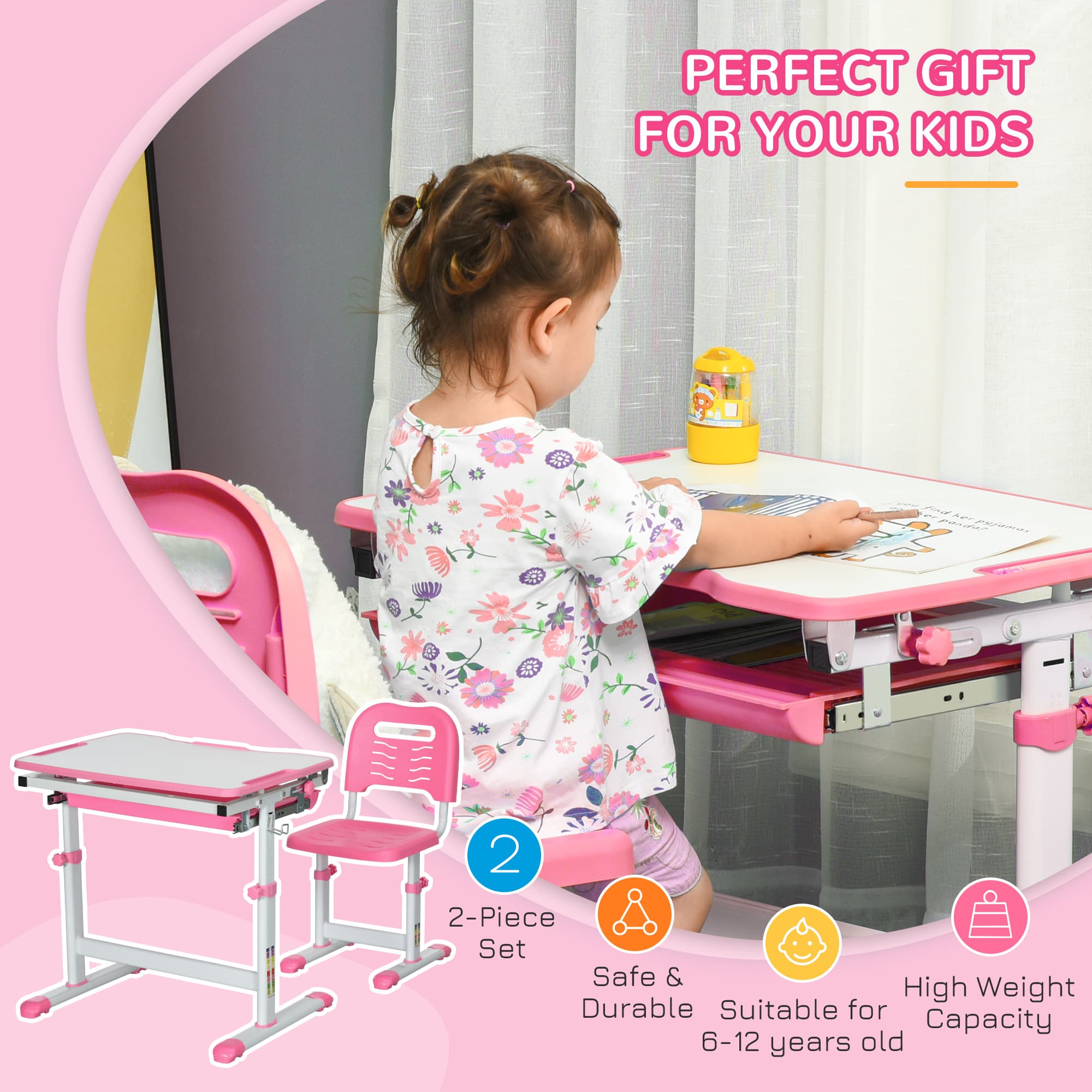Transform Their Study Space with this Pink Adjustable Desk Set - image 4