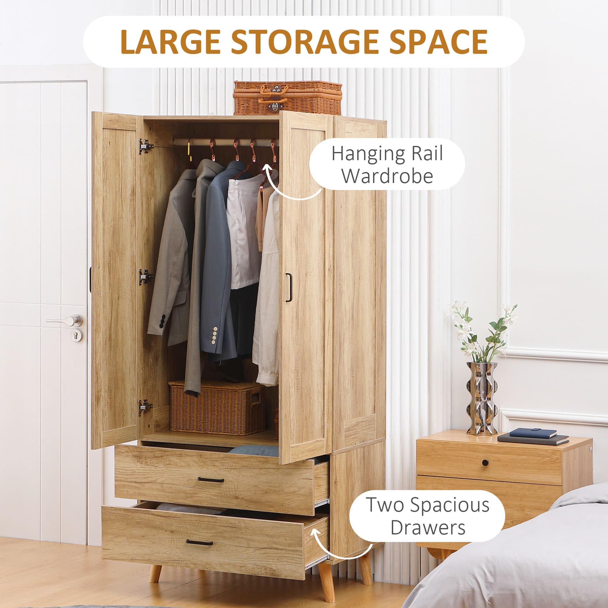 Effortless Bedroom Storage: Natural 2-Door Wardrobe - image 5