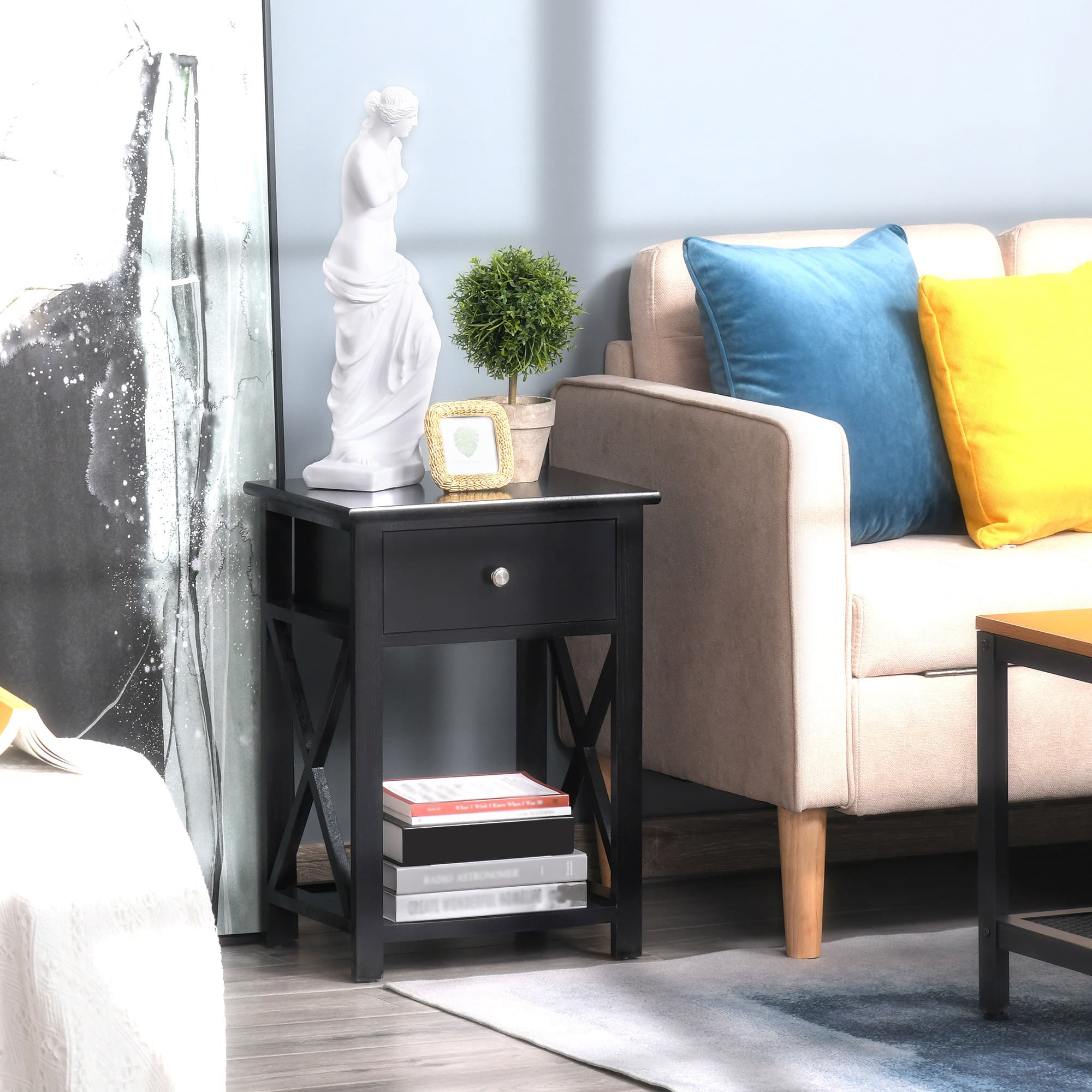 Black Side Table with Drawer and Bottom Storage Shelf - image 10