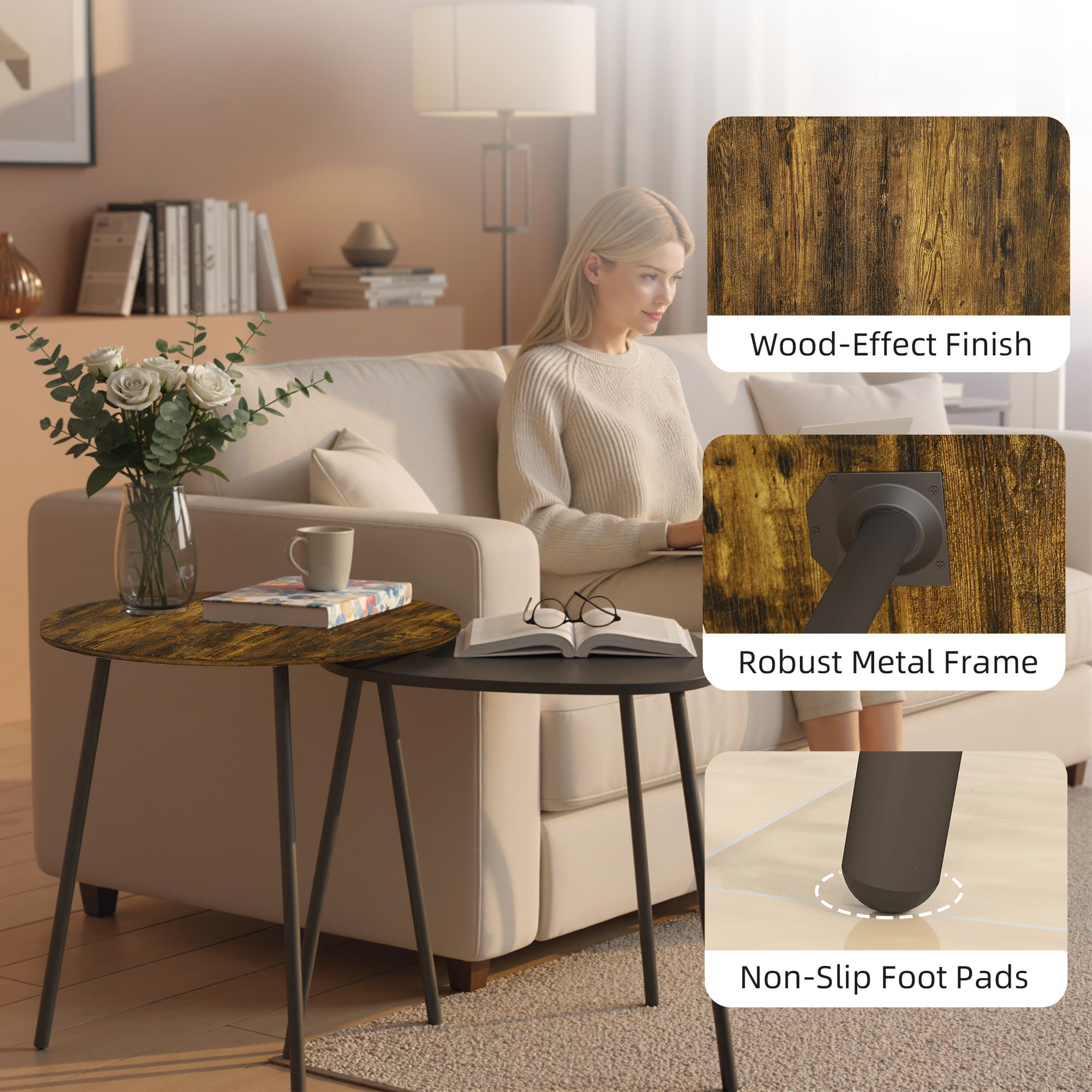 Two nesting side tables in rustic brown and charcoal - image 9