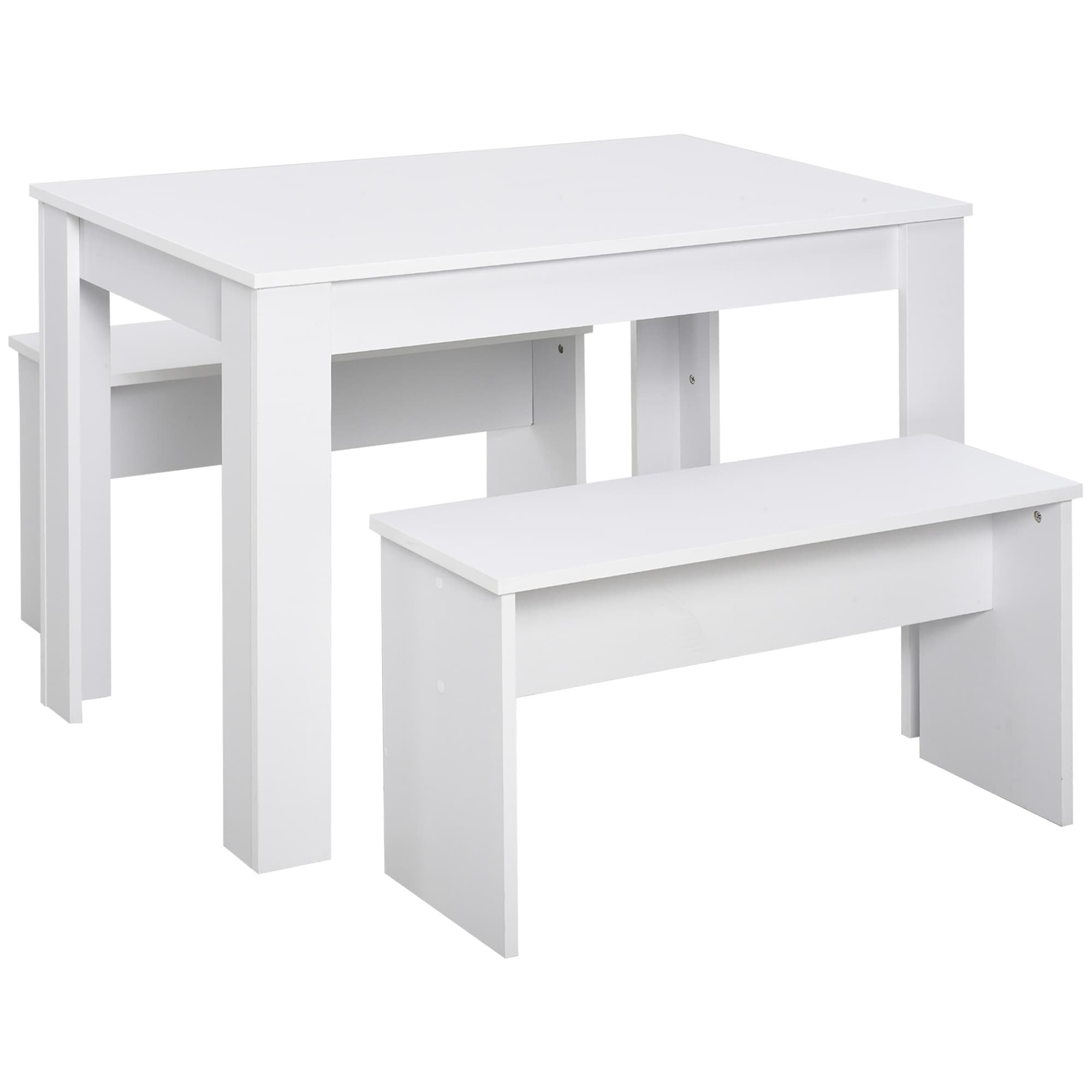 Effortless Space-Saving White Dining Table and Bench Set - White