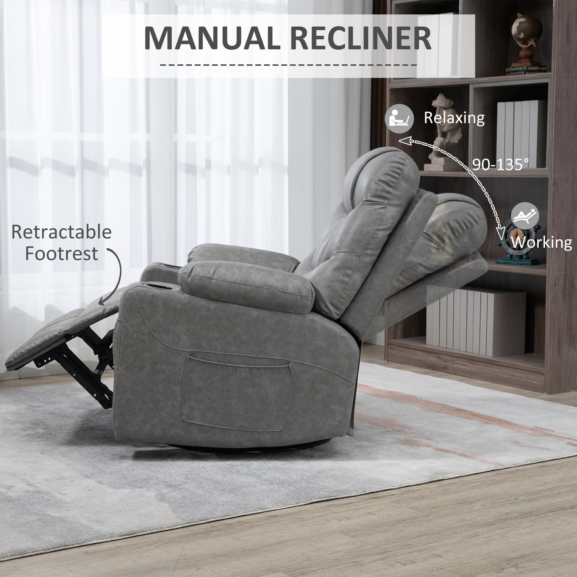 Effortless Comfort: Light Grey Faux Leather Recliner Chair - image 4