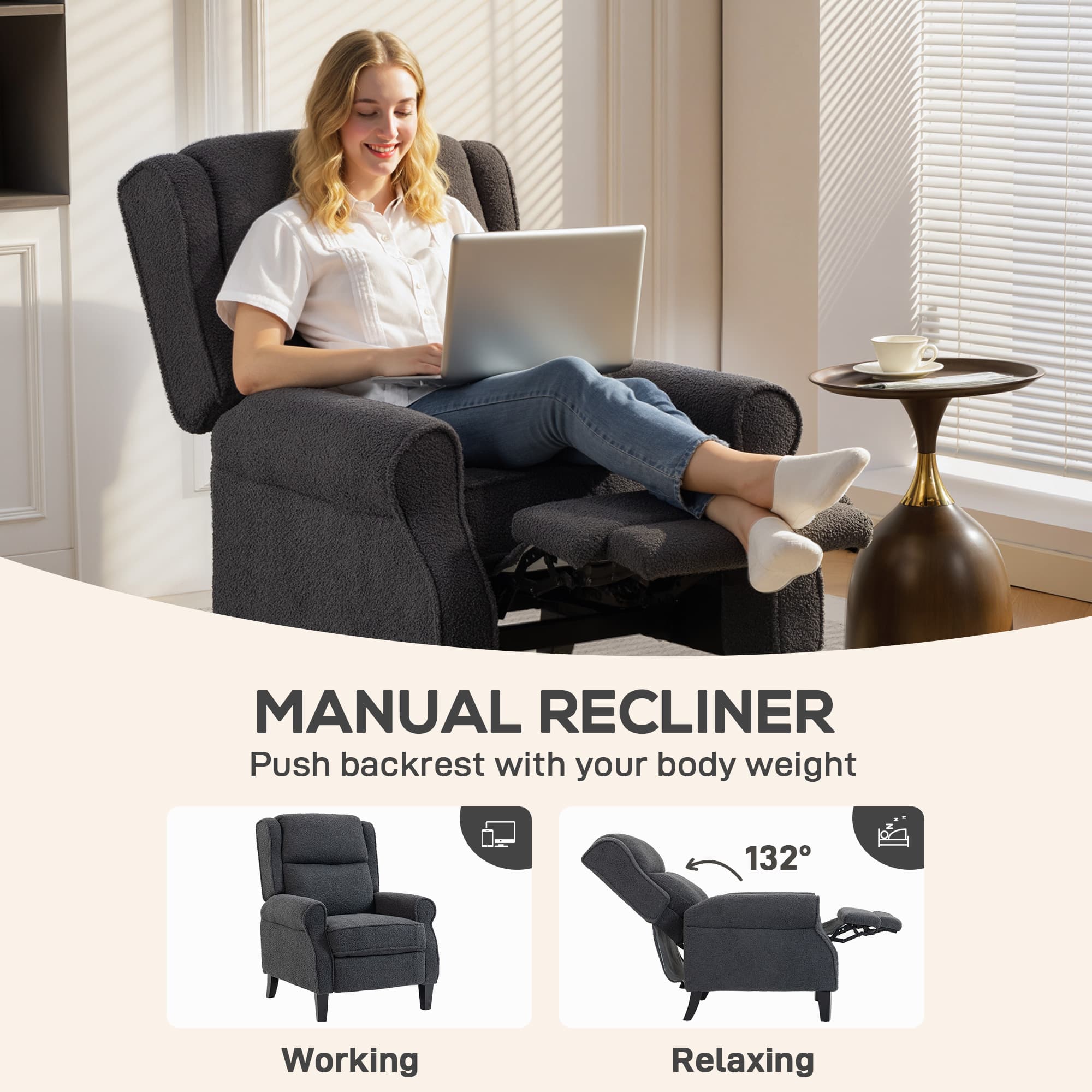 Effortless Comfort: Dark Grey Teddy Fleece Recliner Armchair - image 3