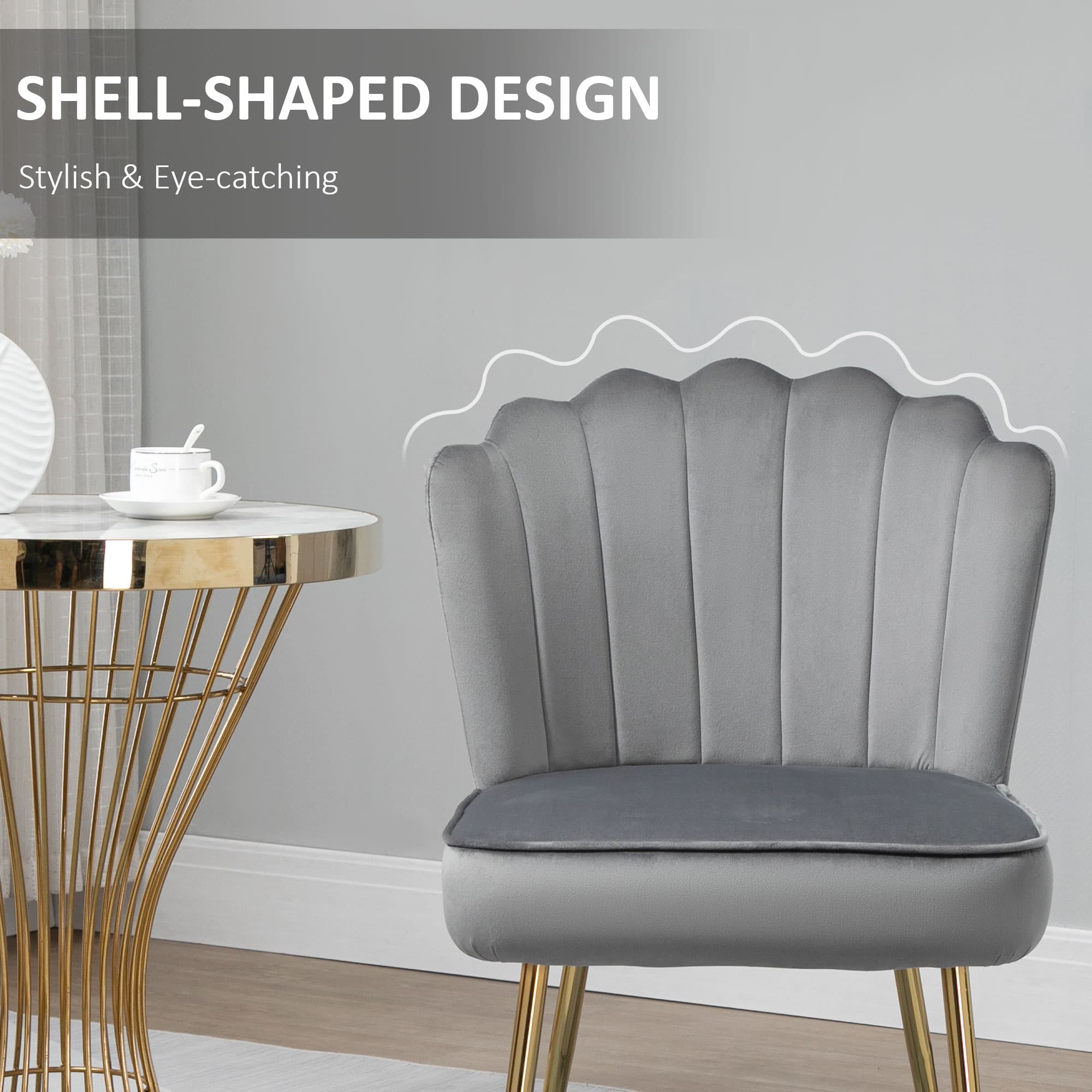 Transform Your Space with this Grey Velvet Shell Chair - image 5