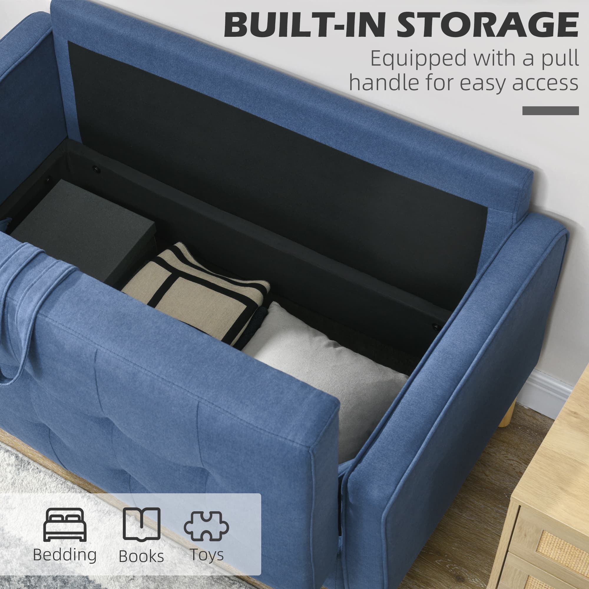 Compact Blue 2 Seater Sofa with Clever Hidden Storage - image 2