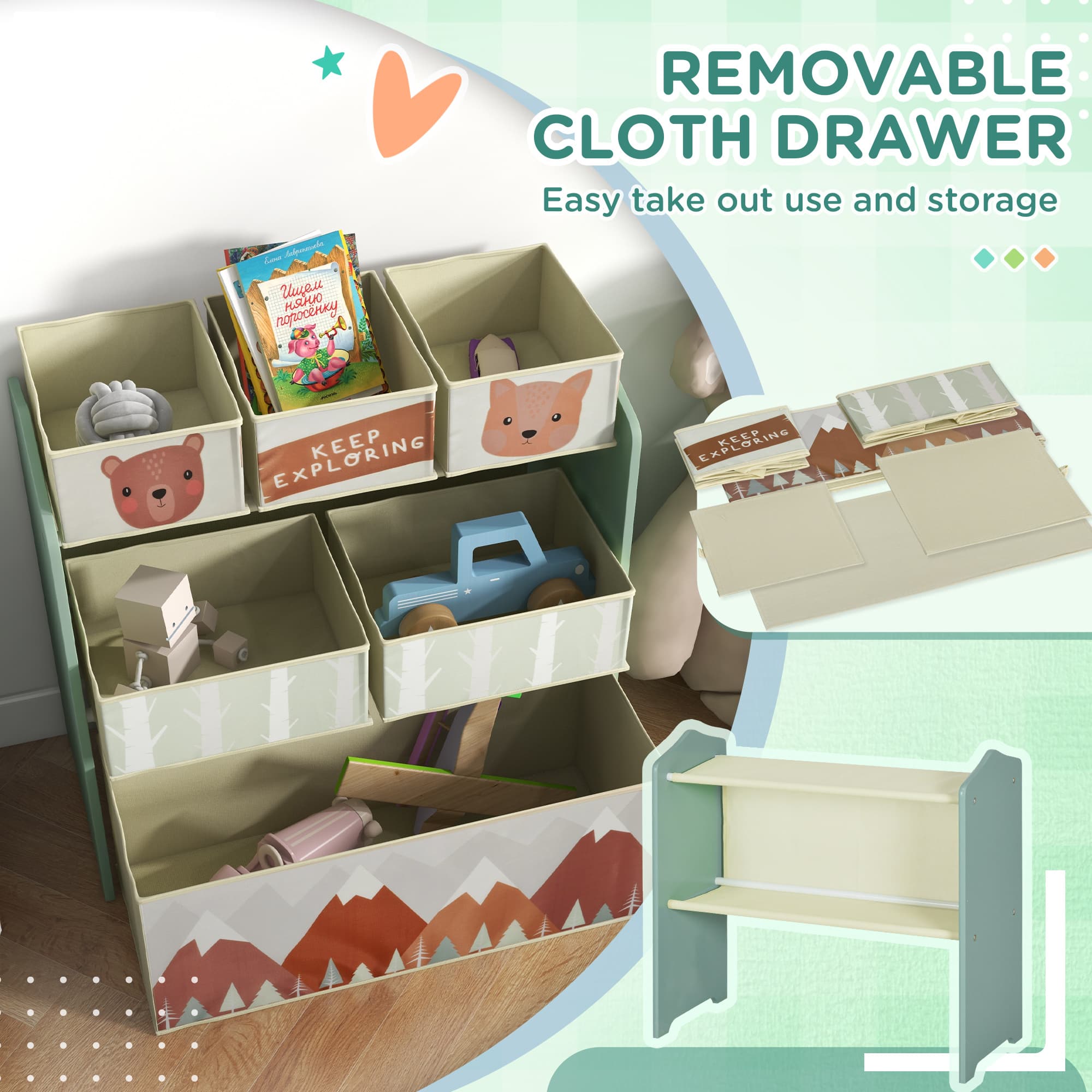 Kids Toy Storage Unit with Six Fabric Bins - image 6