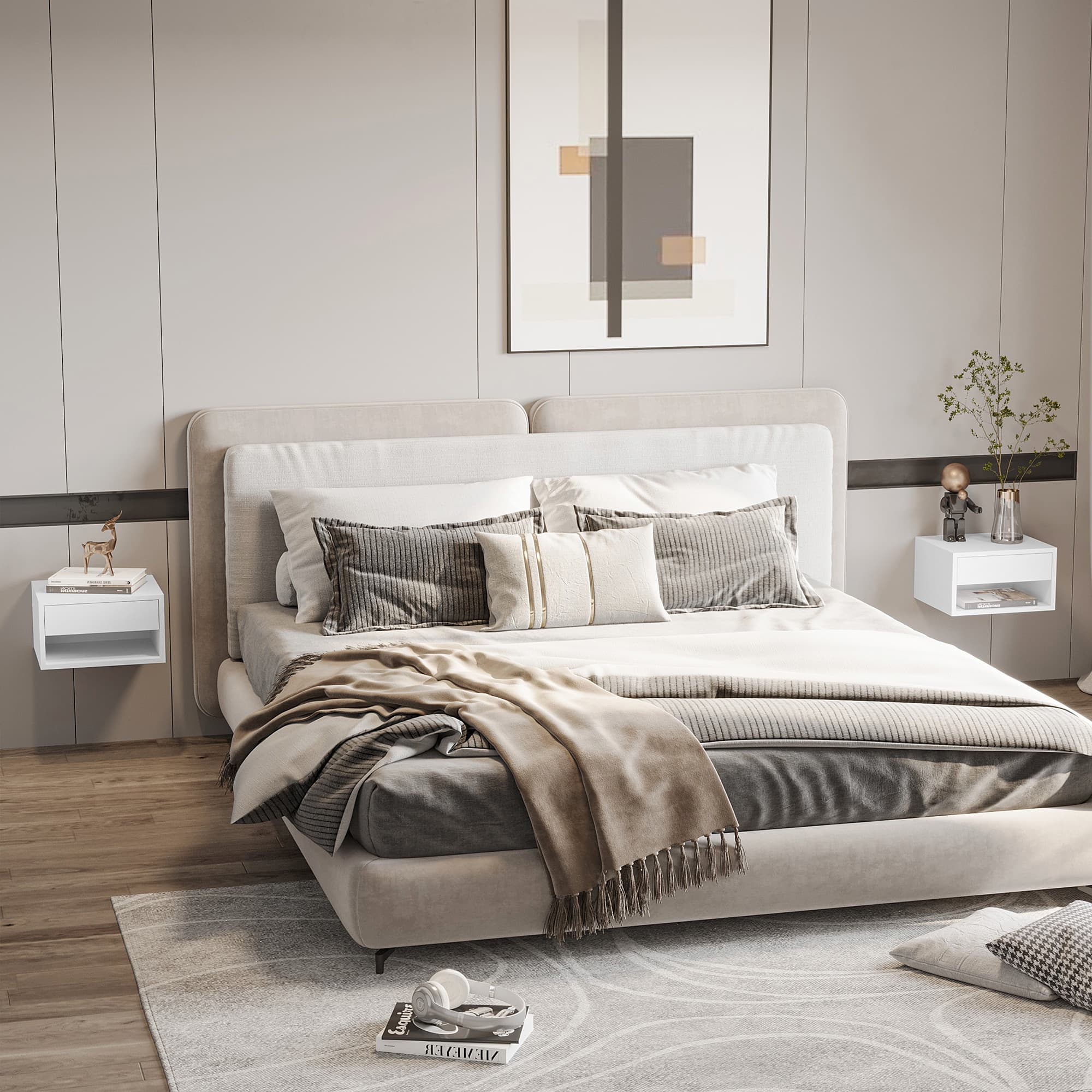 Wall-Mounted Floating Bedside Tables — High Gloss White, Set of 2 - image 9