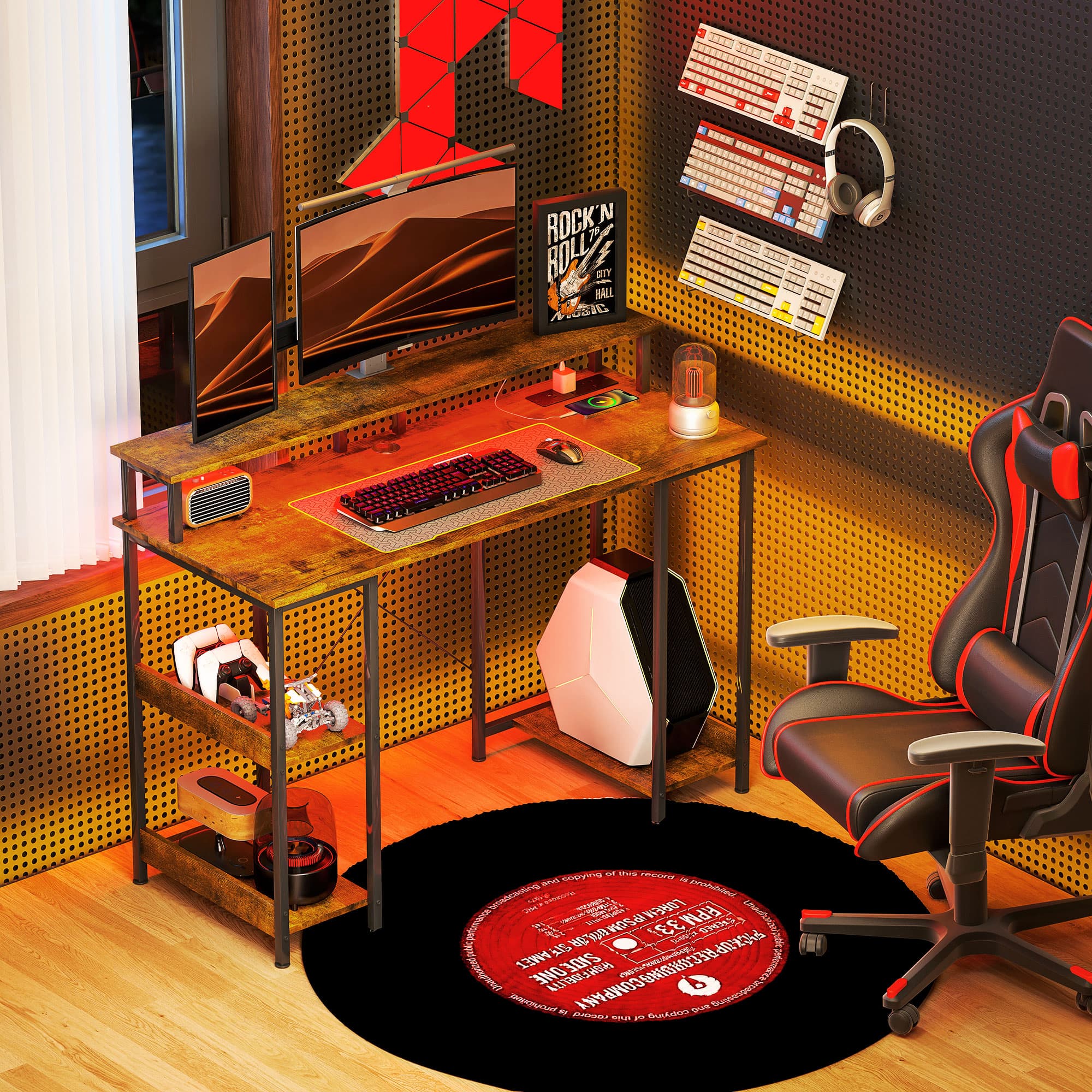Transform Your Workspace with this Rustic Brown LED Desk - image 2