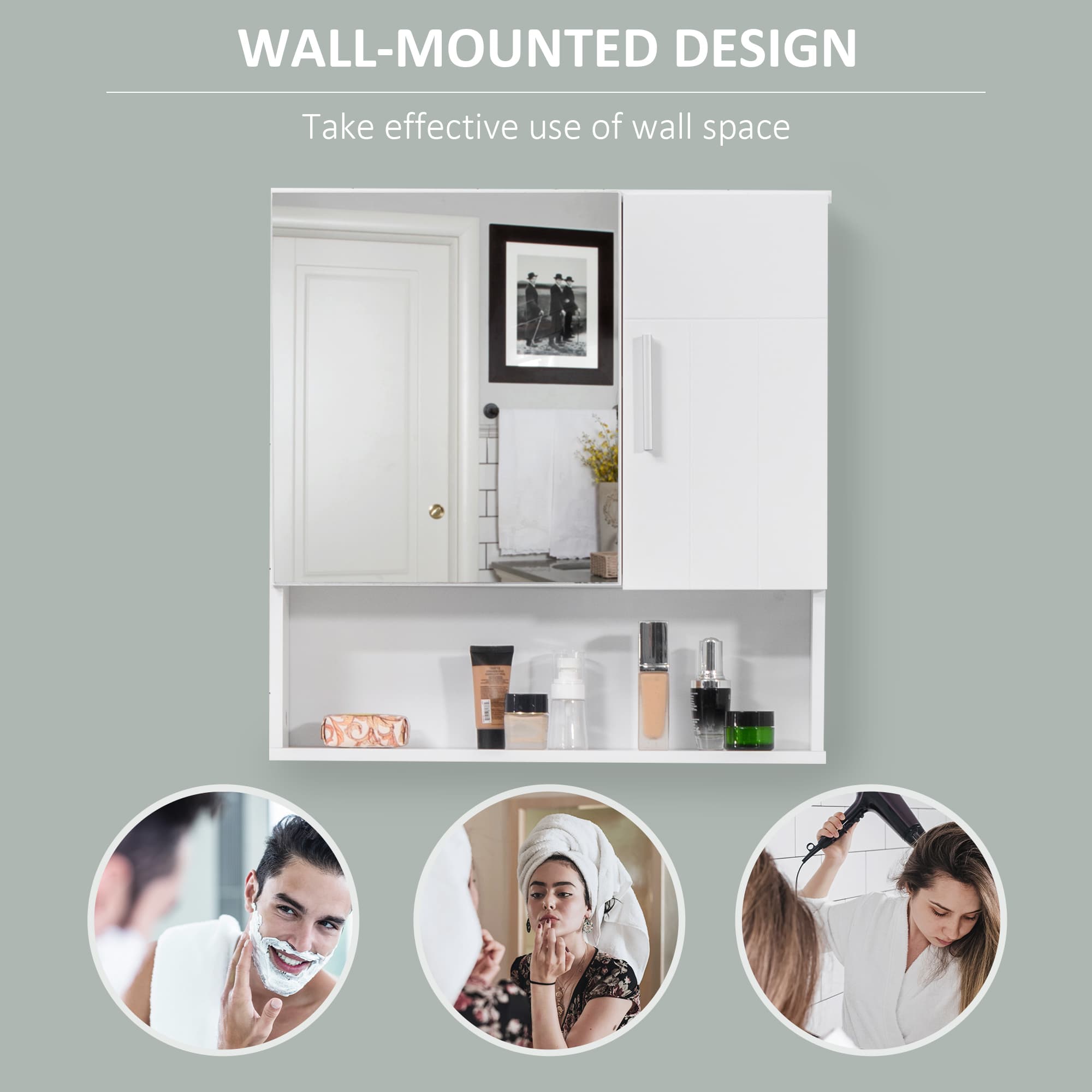White Bathroom Mirror Cabinet with Storage - image 5